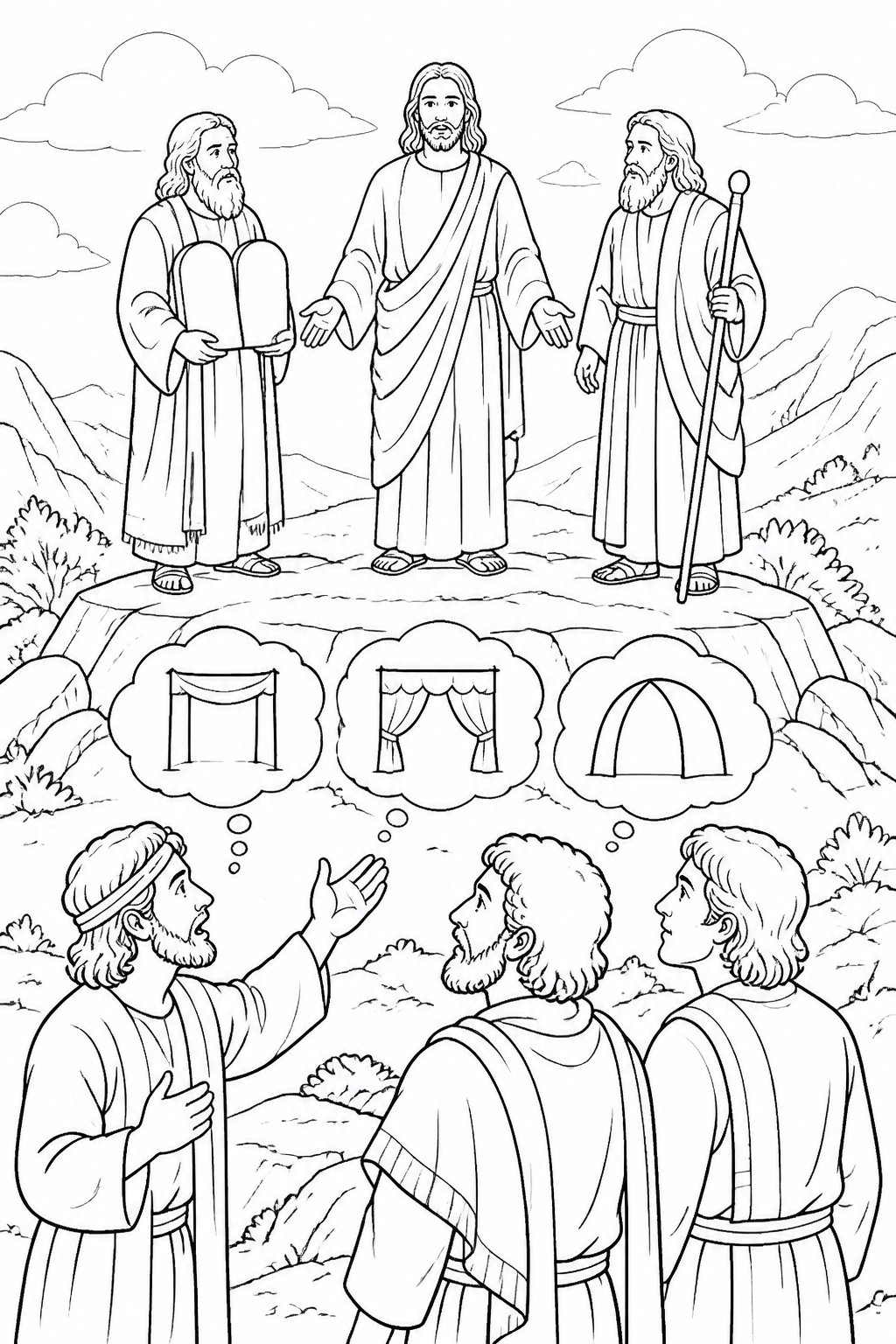 Peter Offers Three Shelters from The Transfiguration Bible coloring page