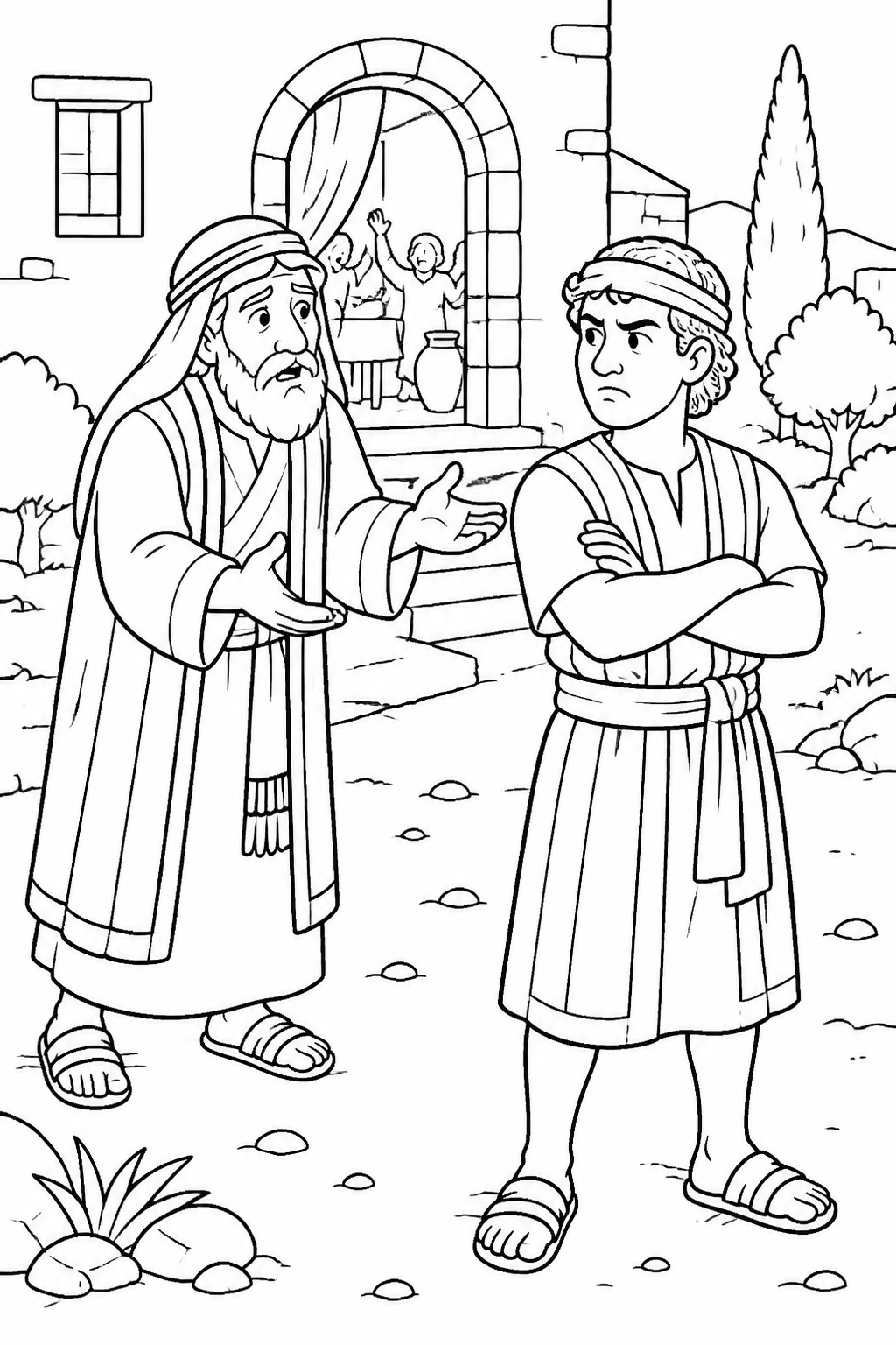 A Difficult Conversation from The Parable of the Prodigal Son Bible coloring page