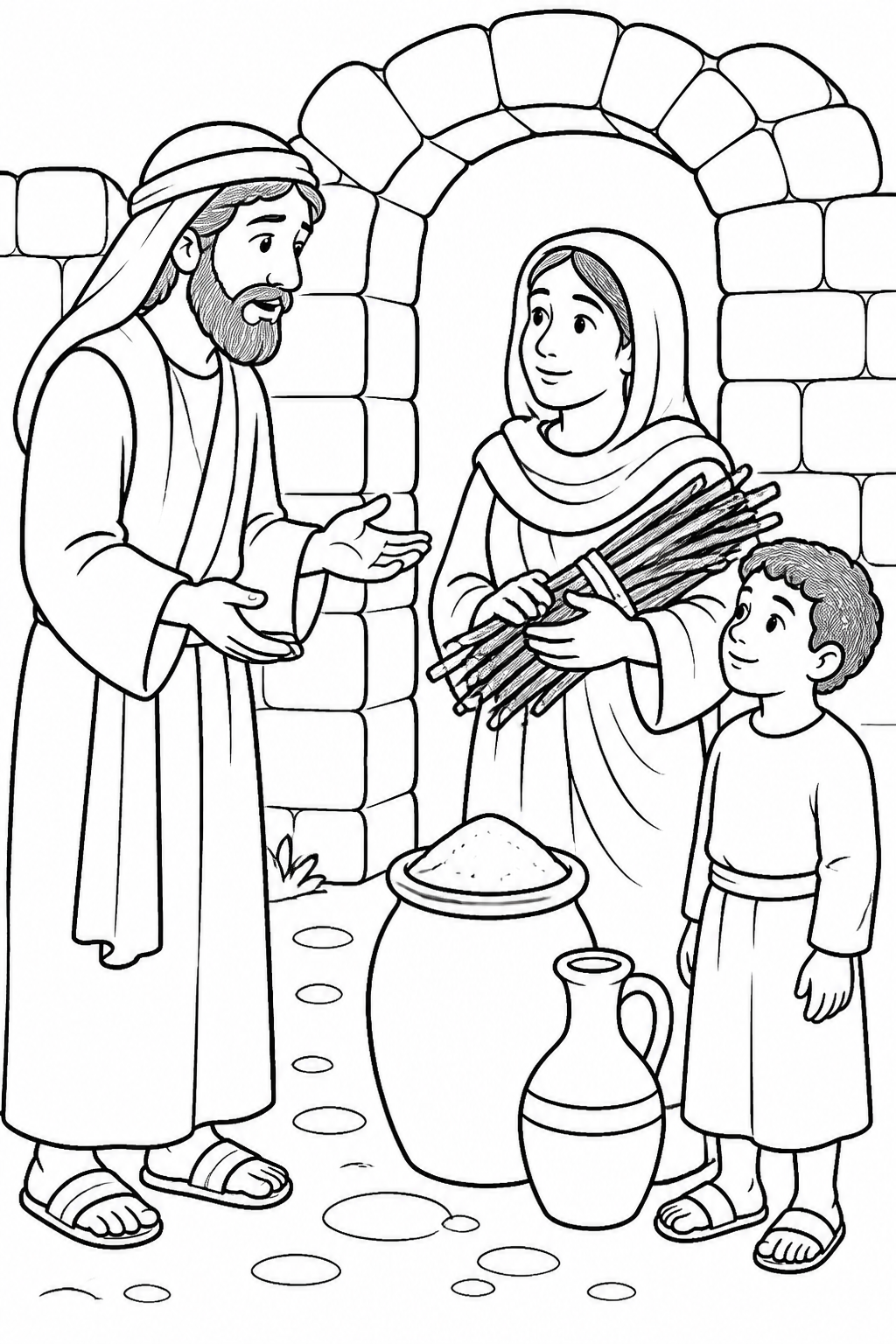 Elijah Meets the Widow from Elijah Is Fed by Ravens Bible coloring page