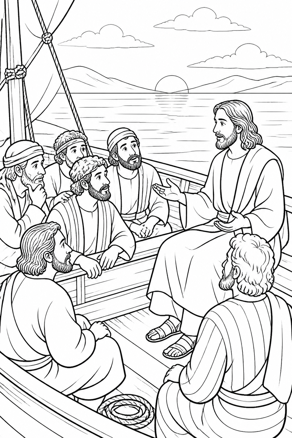 Questions on the Calm Sea from Jesus Calms the Storm Bible coloring page