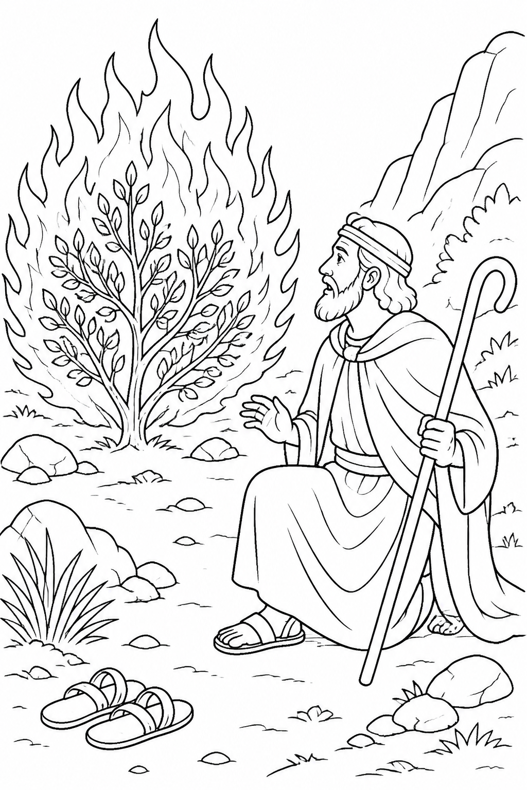 God Reveals His Name from Moses and the Burning Bush Bible coloring page