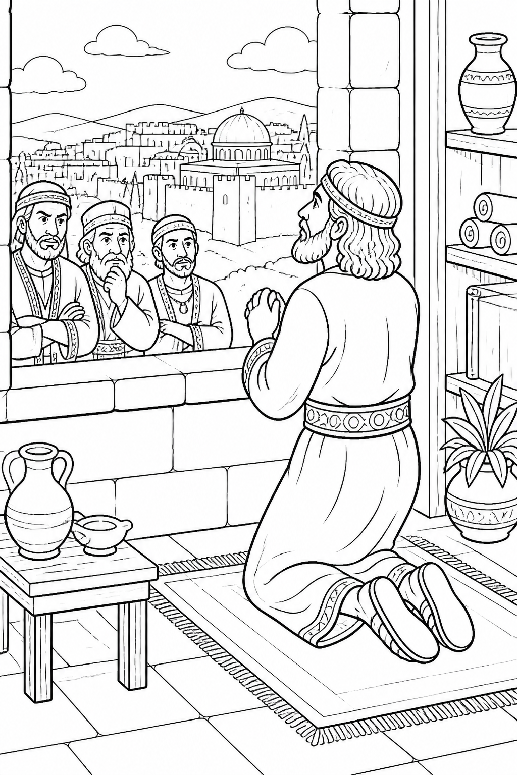 Daniel Prays Faithfully from Daniel in the Lions’ Den Bible coloring page