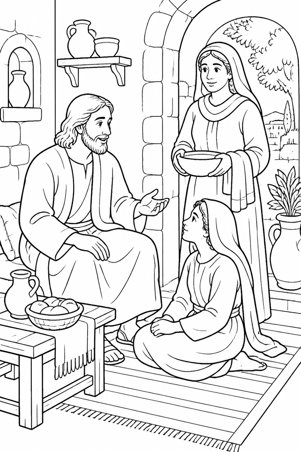 Choosing What Matters Most from Jesus Visits Mary and Martha Bible coloring page