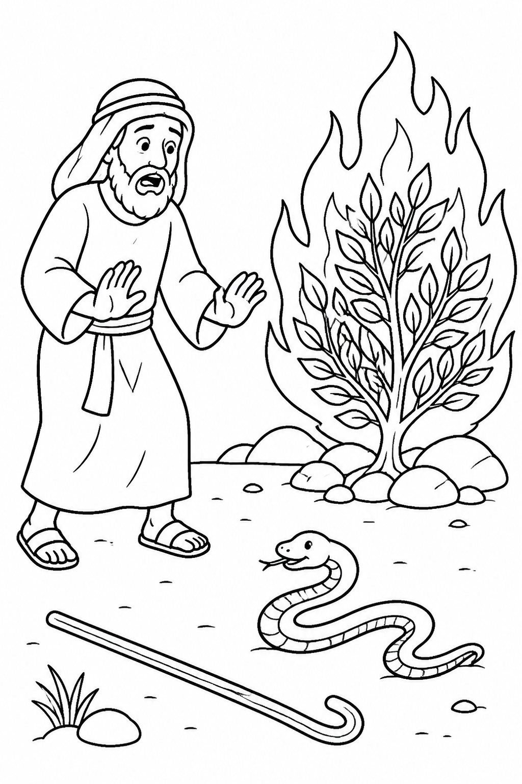 The Staff Becomes a Sign from Moses and the Burning Bush Bible coloring page
