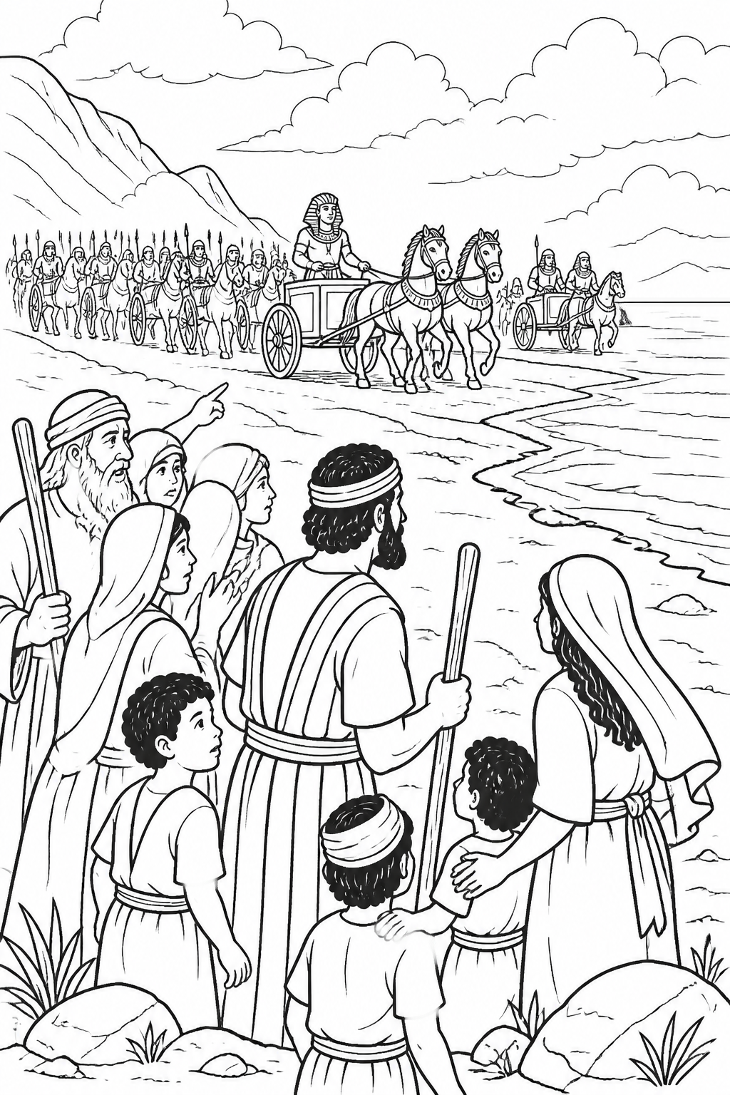 The Army Approaches from Crossing the Red Sea Bible coloring page