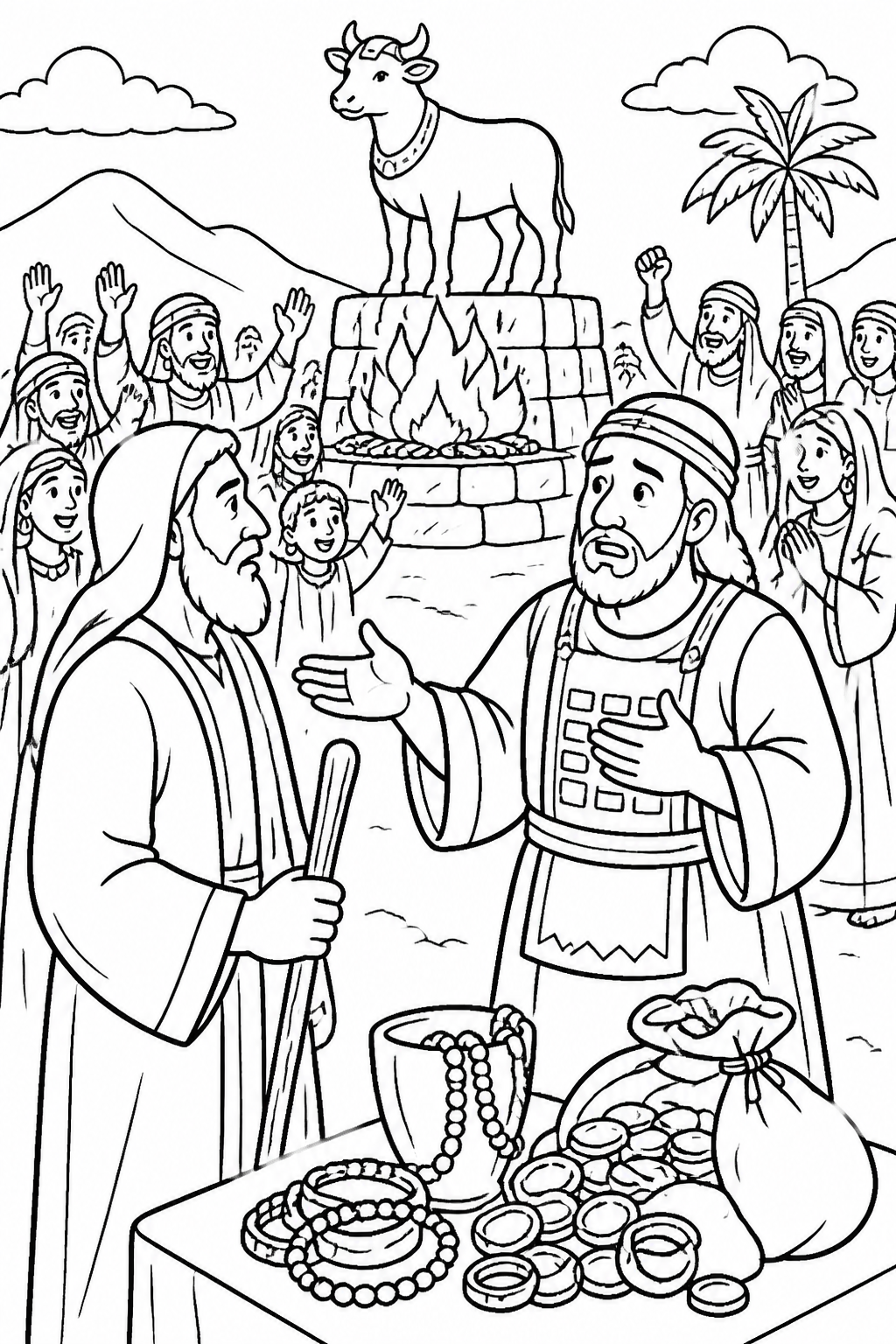 Moses Questions Aaron from The Golden Calf Bible coloring page