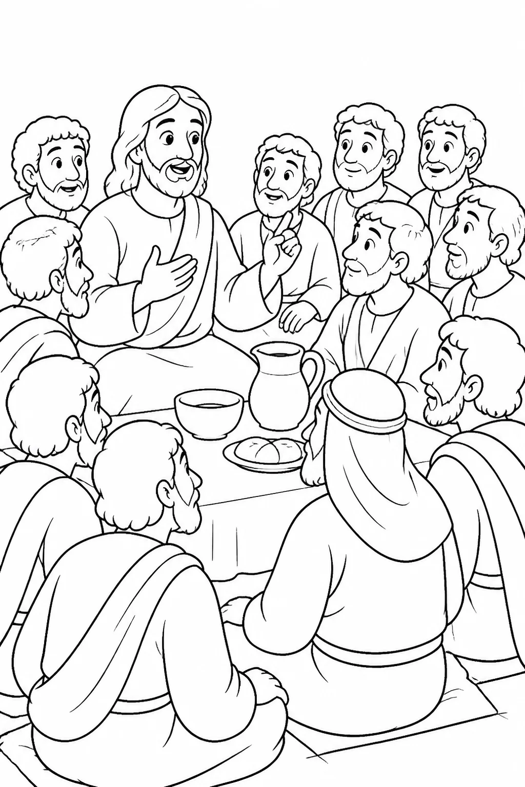 Jesus speaking to the gathered disciples in a meal setting, illustrating John 13:18–20 and his preparation of them to trust him.