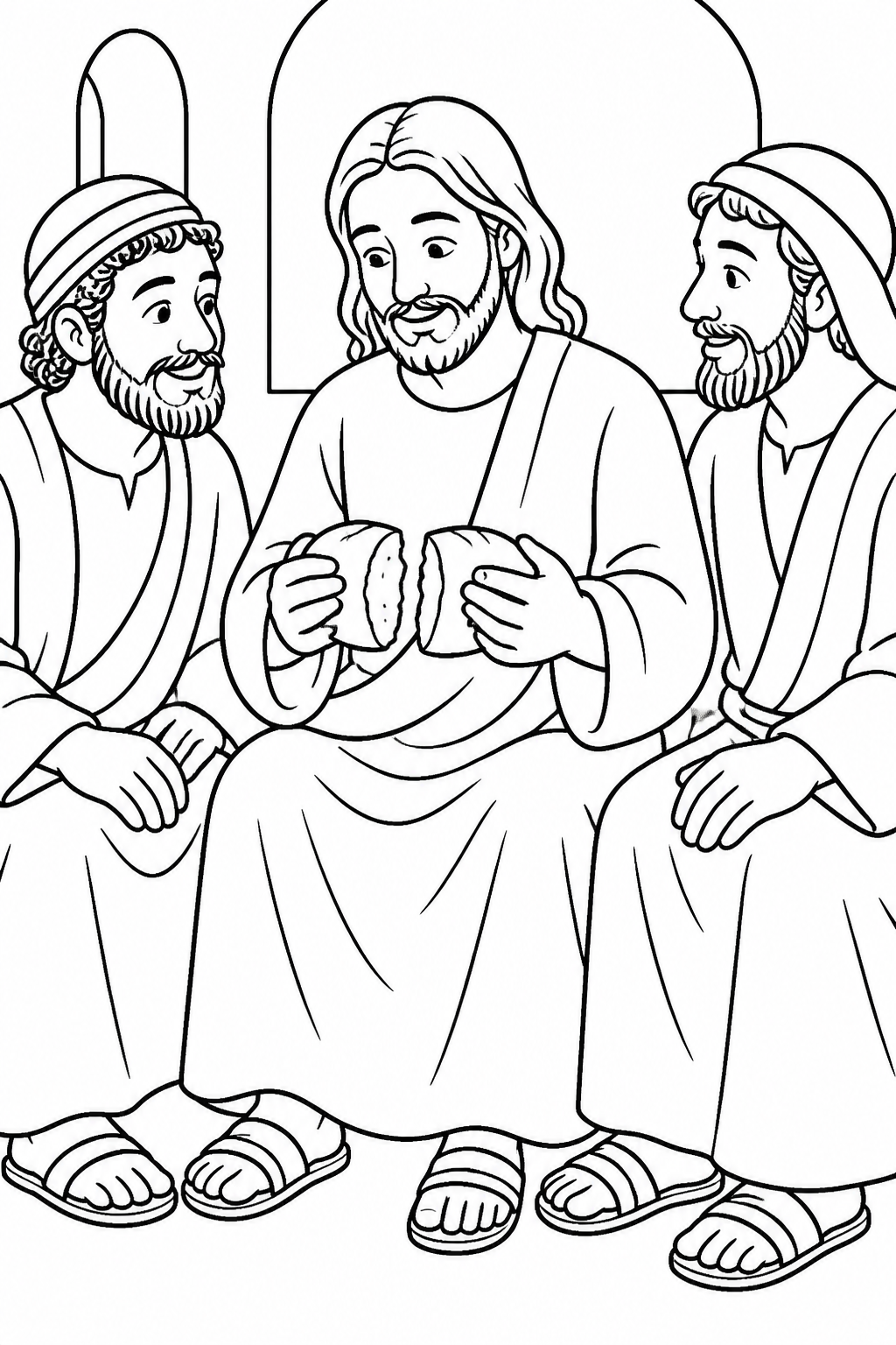 They Invite Jesus to Stay from Jesus on the Road to Emmaus Bible coloring page