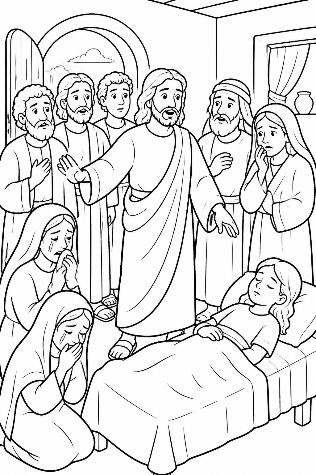 Jesus Enters Jairus’s House from Jesus Raises Jairus’s Daughter Bible coloring page