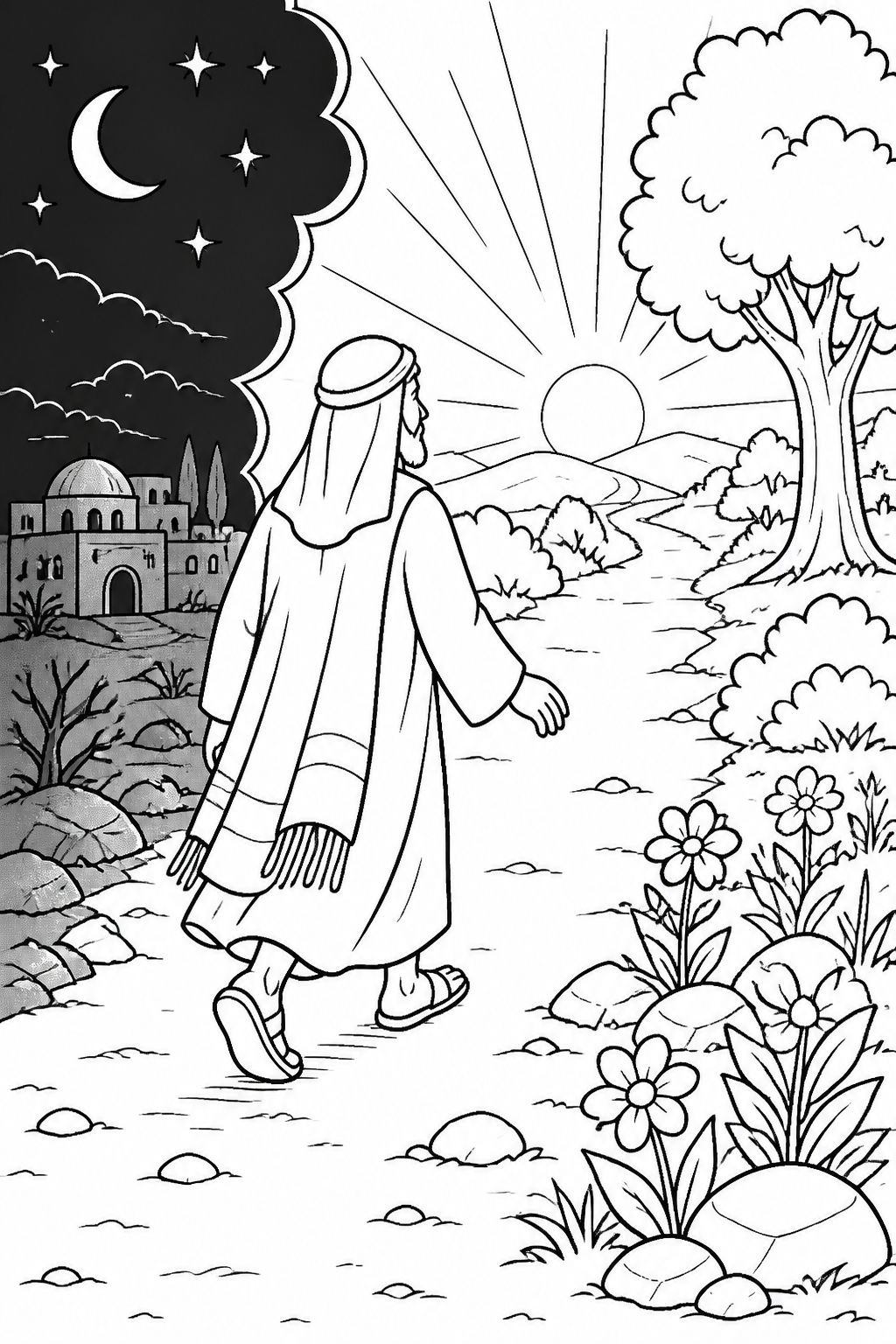 Coming Into the Light from Jesus Teaches Nicodemus Bible coloring page