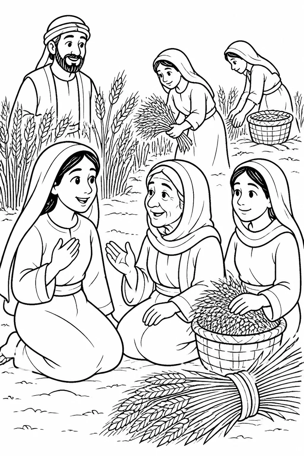 Ruth and Naomi discuss Ruth’s gleaning in Boaz’s field and the provision of gathered grain during the barley and wheat harvests.