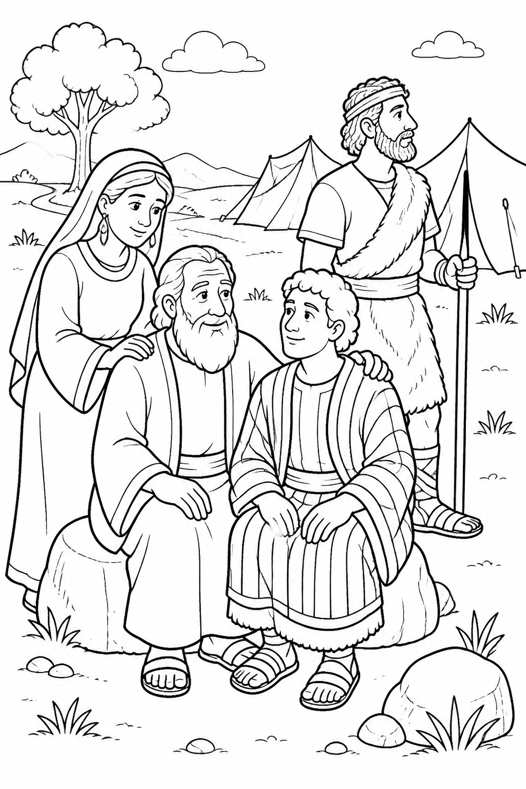 A Family With Different Affections from Jacob and Esau Bible coloring page