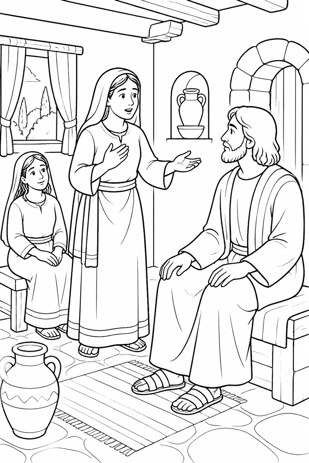 Martha Asks Jesus for Help from Jesus Visits Mary and Martha Bible coloring page