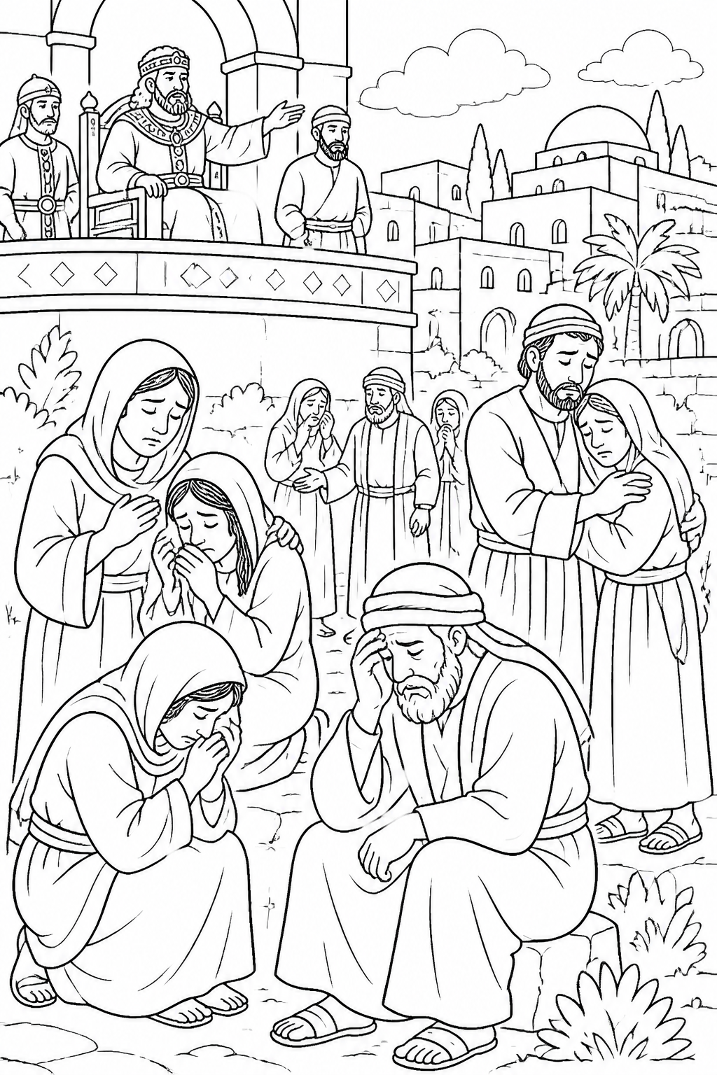 A City in Mourning from Jesus Escapes to Egypt Bible coloring page