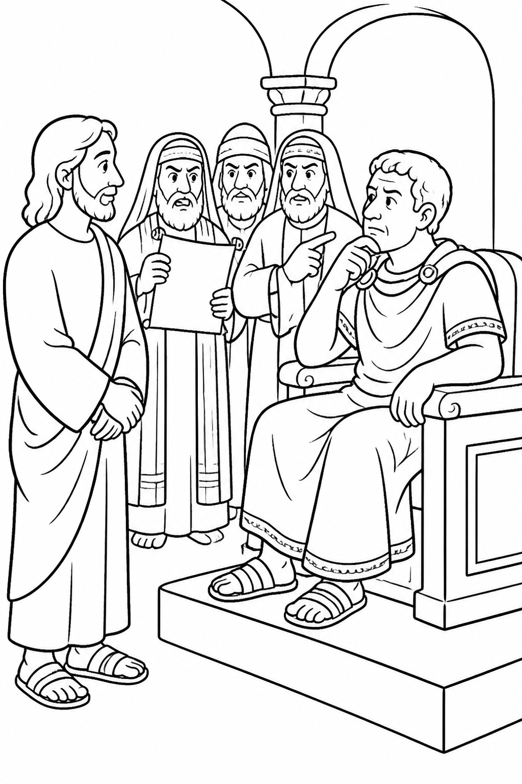 Jesus Before Pilate from Jesus Is Arrested and Tried Bible coloring page