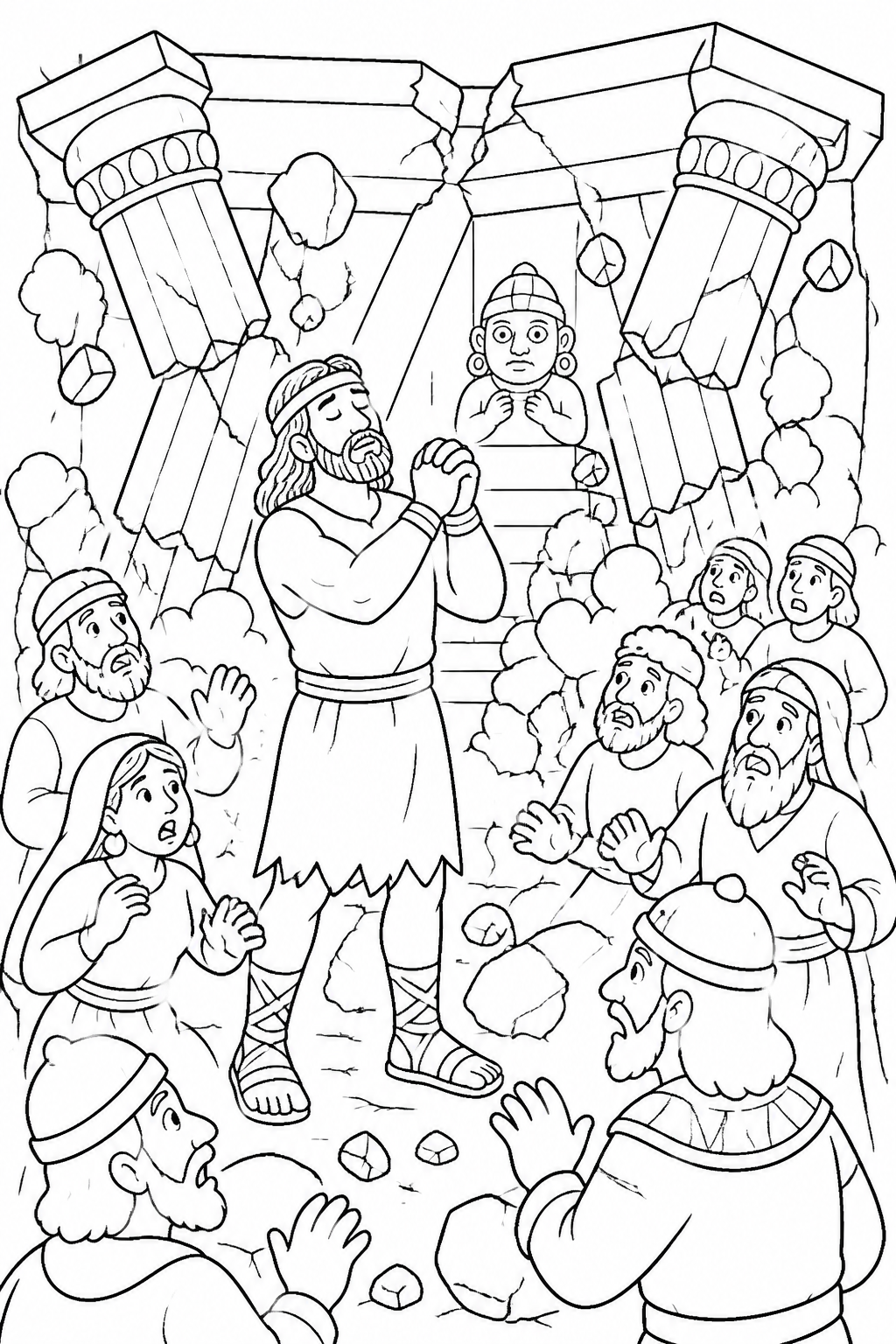 The Temple Falls from Samson and Delilah Bible coloring page