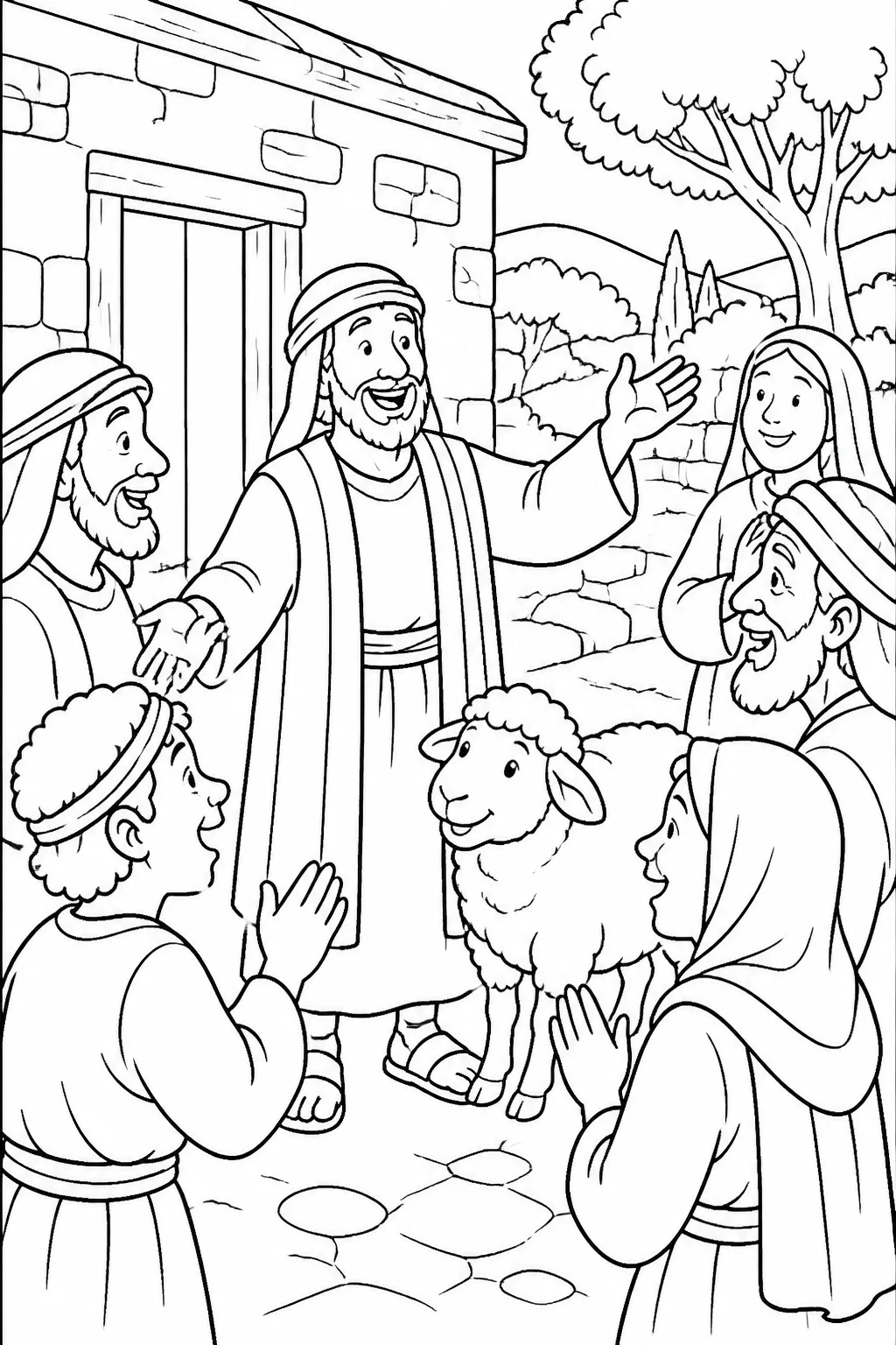 A shepherd welcomes friends and neighbors to rejoice with him at home because his lost sheep has been found.