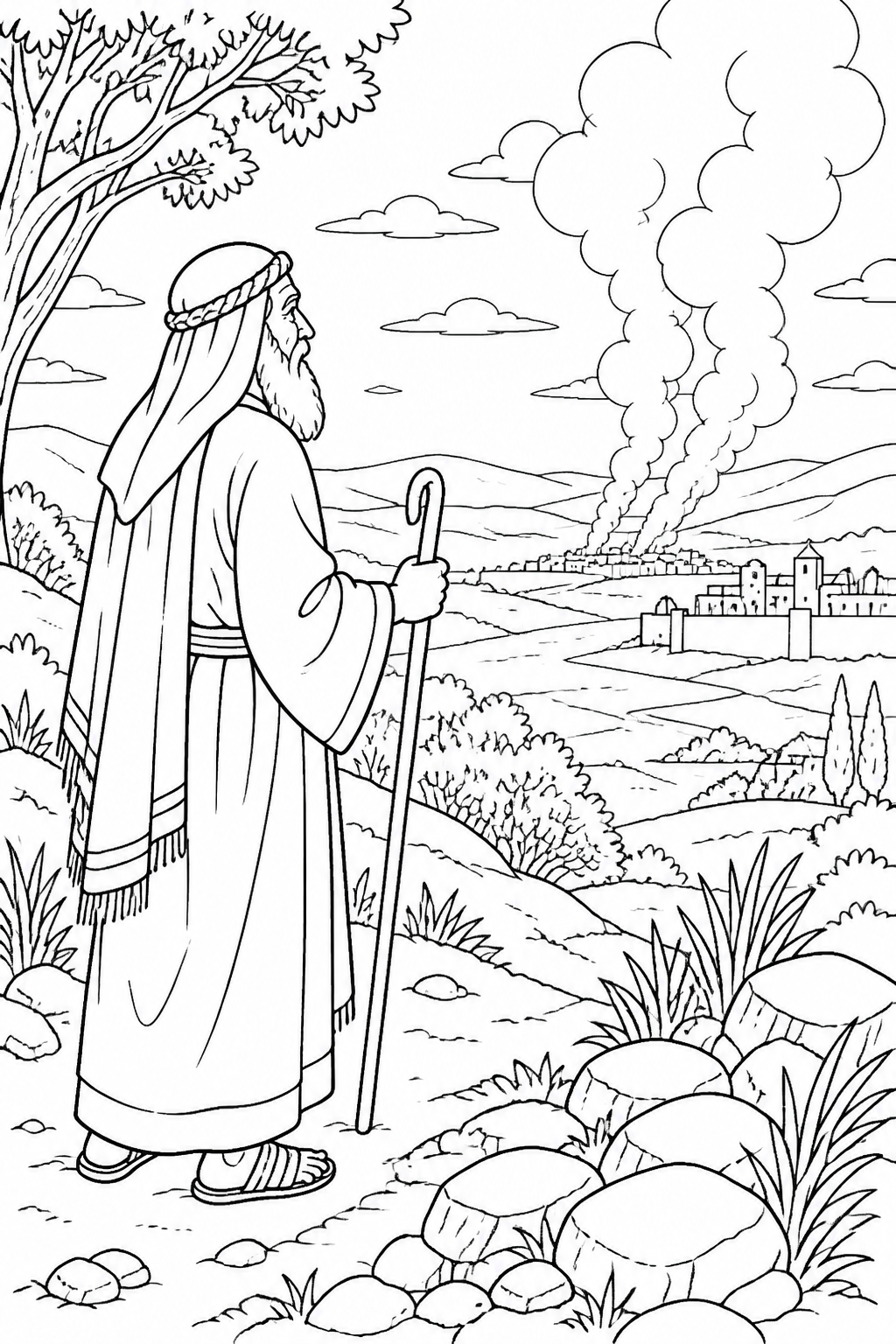 Abraham Sees Smoke Rising from Lot Is Rescued Bible coloring page