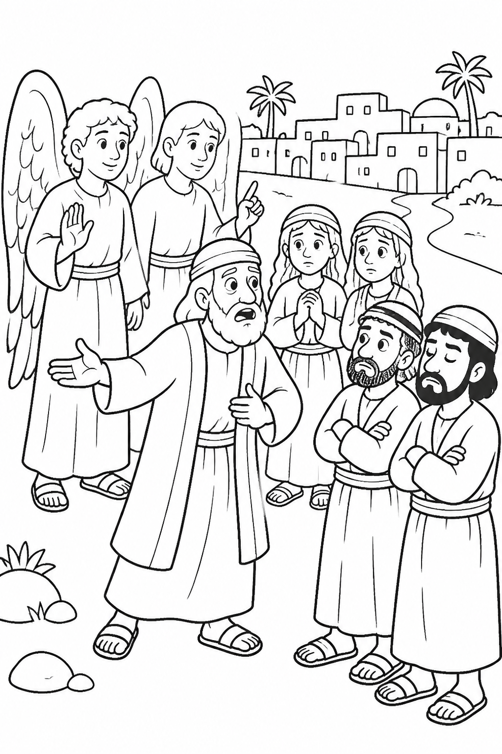 Lot Warns the Others from Lot Is Rescued Bible coloring page