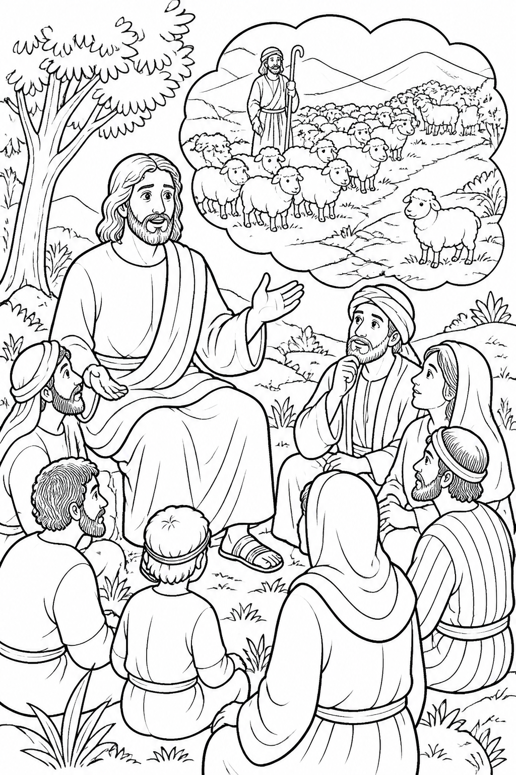 Jesus Asks the Shepherd Question from The Parable of the Lost Sheep Bible coloring page
