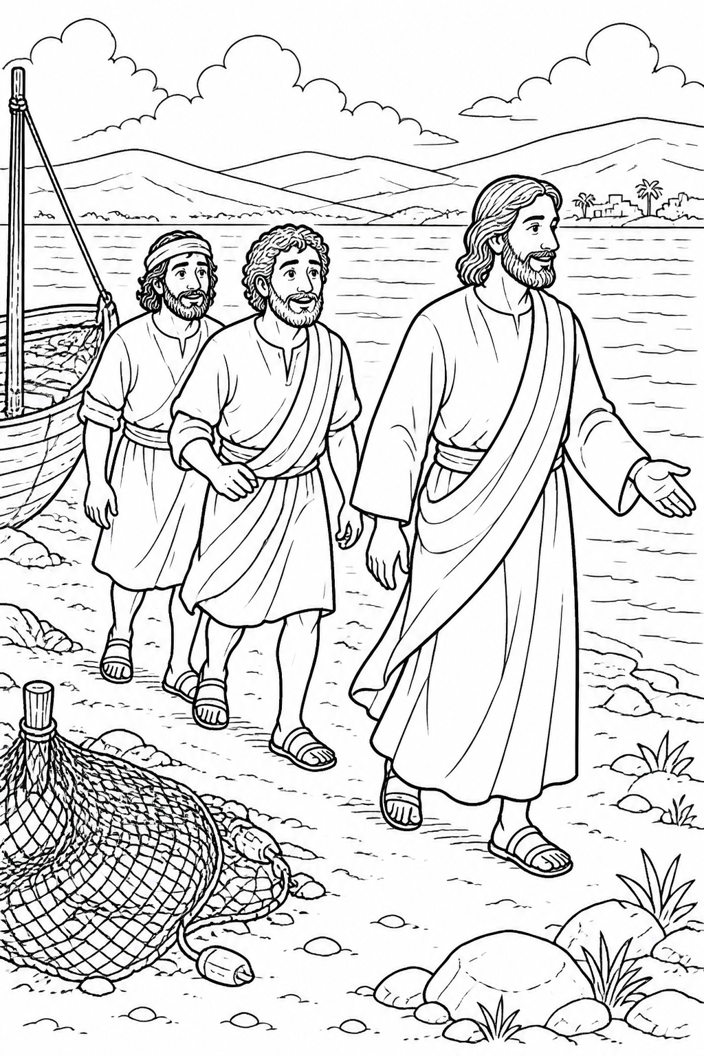 Ready to Follow from Jesus Calls His First Disciples Bible coloring page