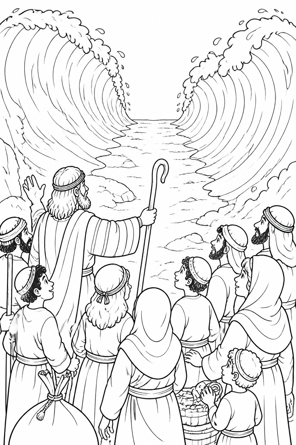 The Path Opens from Crossing the Red Sea Bible coloring page