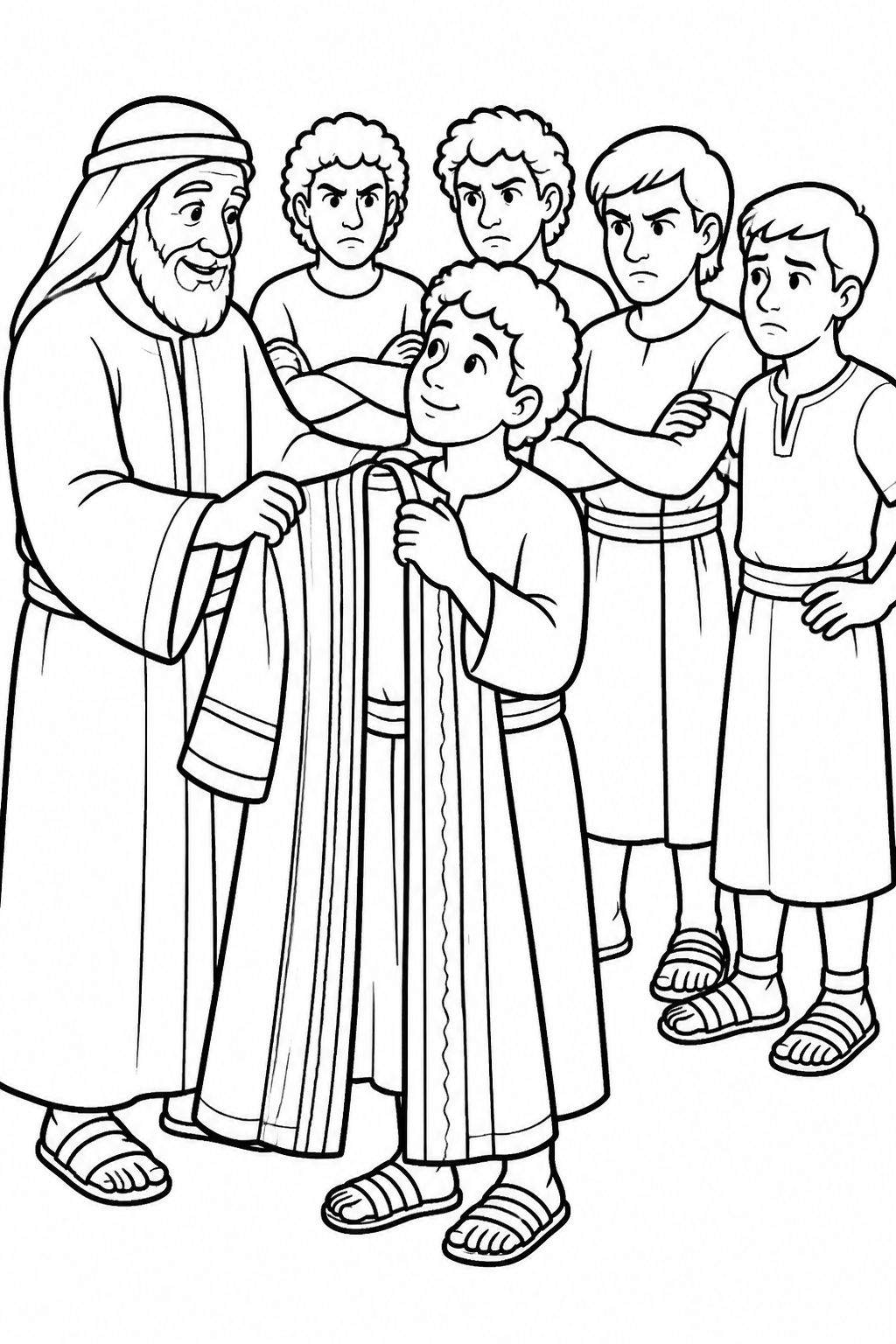 Joseph Receives a Special Garment from Joseph and His Brothers Bible coloring page