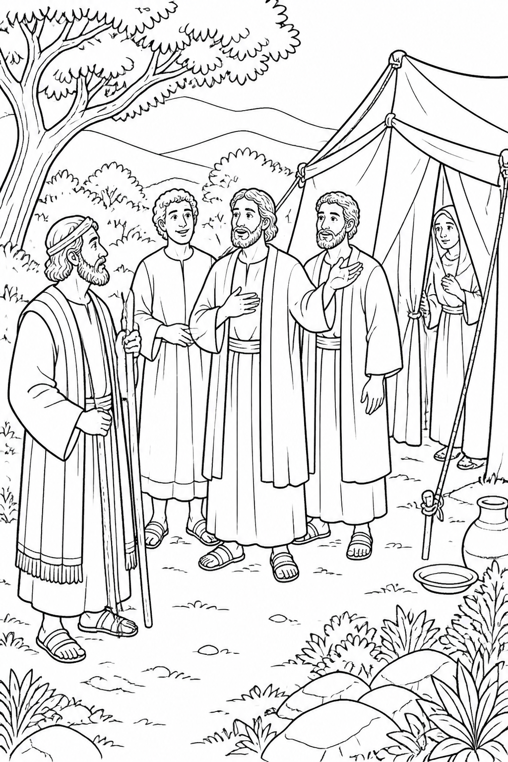The Promise at the Tent from Abraham Welcomes Three Visitors Bible coloring page