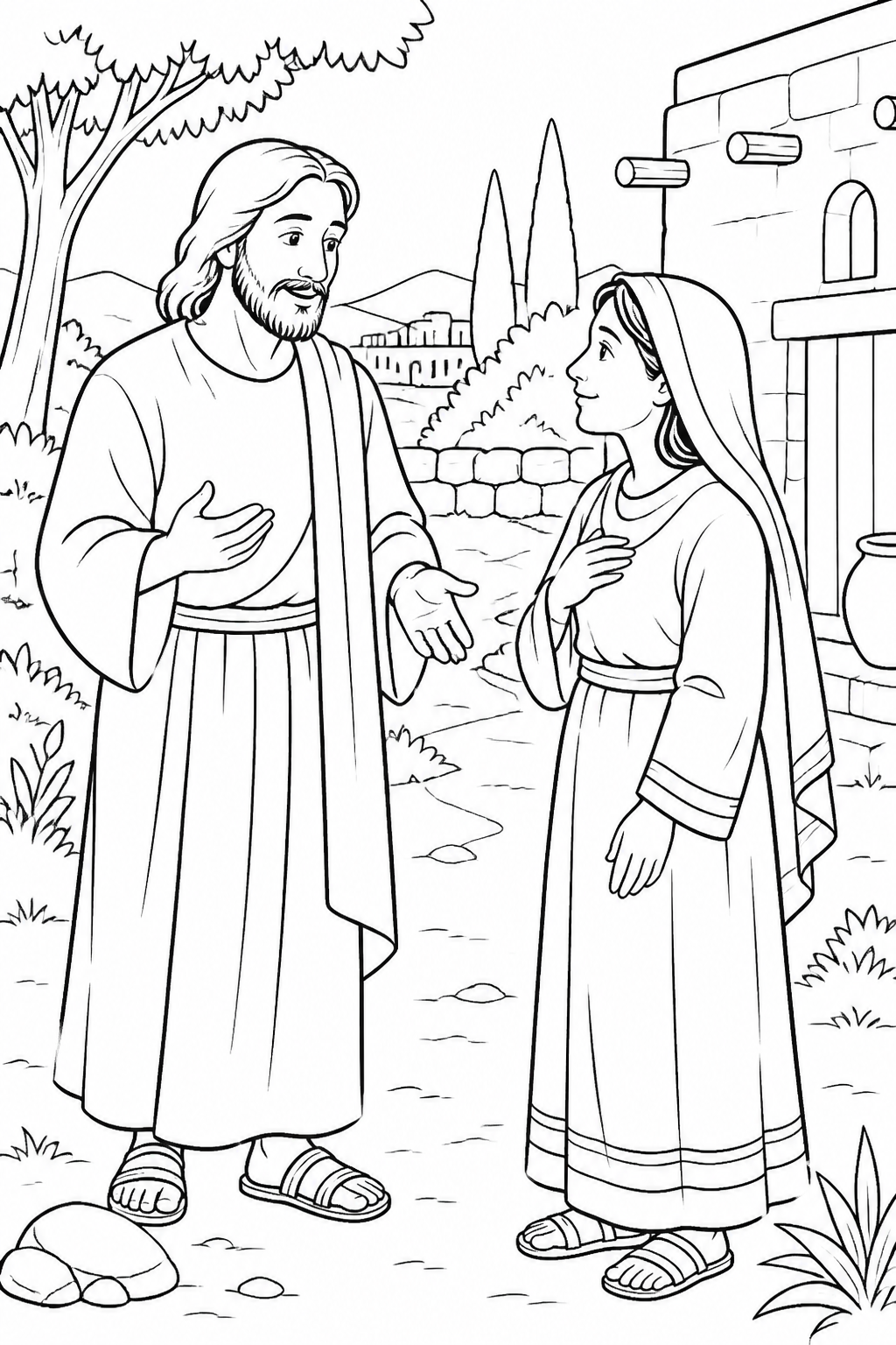 Martha Meets Jesus from Jesus Raises Lazarus Bible coloring page