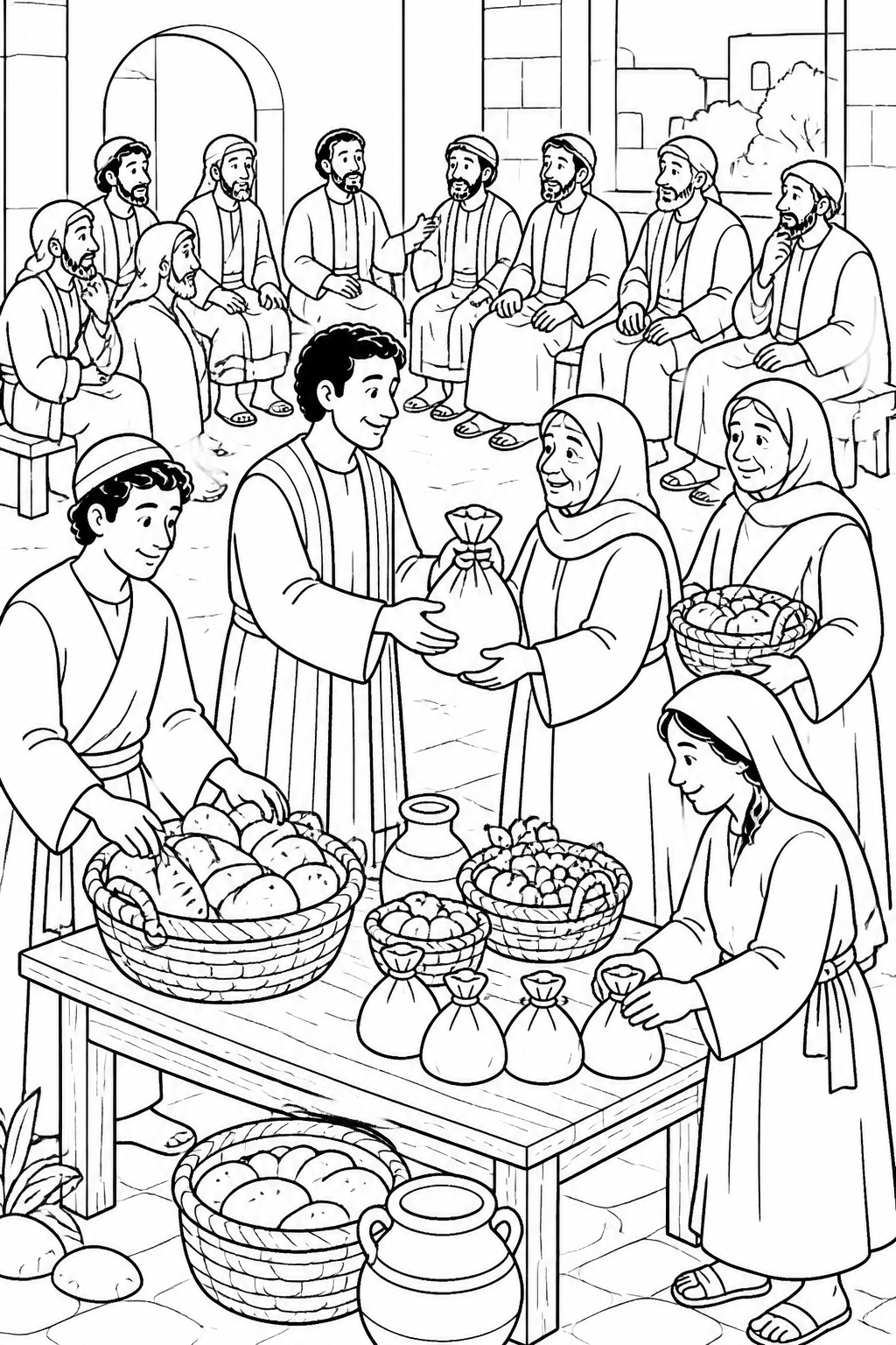 Caring for the Widows from Stephen’s Faithful Witness Bible coloring page