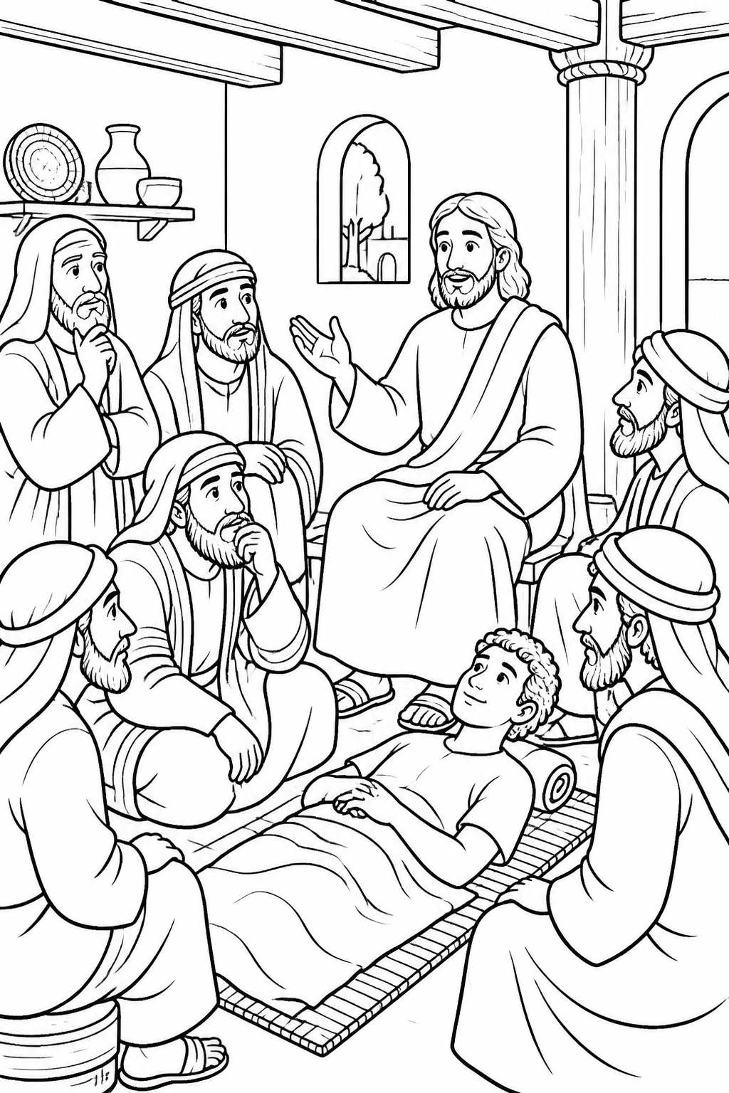 Jesus Explains His Authority from Jesus Heals a Paralyzed Man Bible coloring page