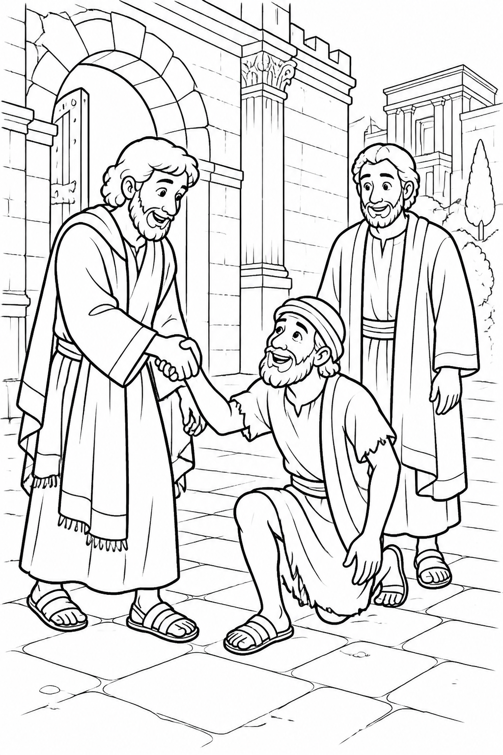 Peter Helps the Man Stand from Peter Heals a Man at the Temple Bible coloring page