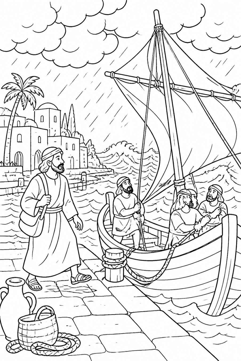 Jonah Boards the Ship from Jonah and the Great Fish Bible coloring page