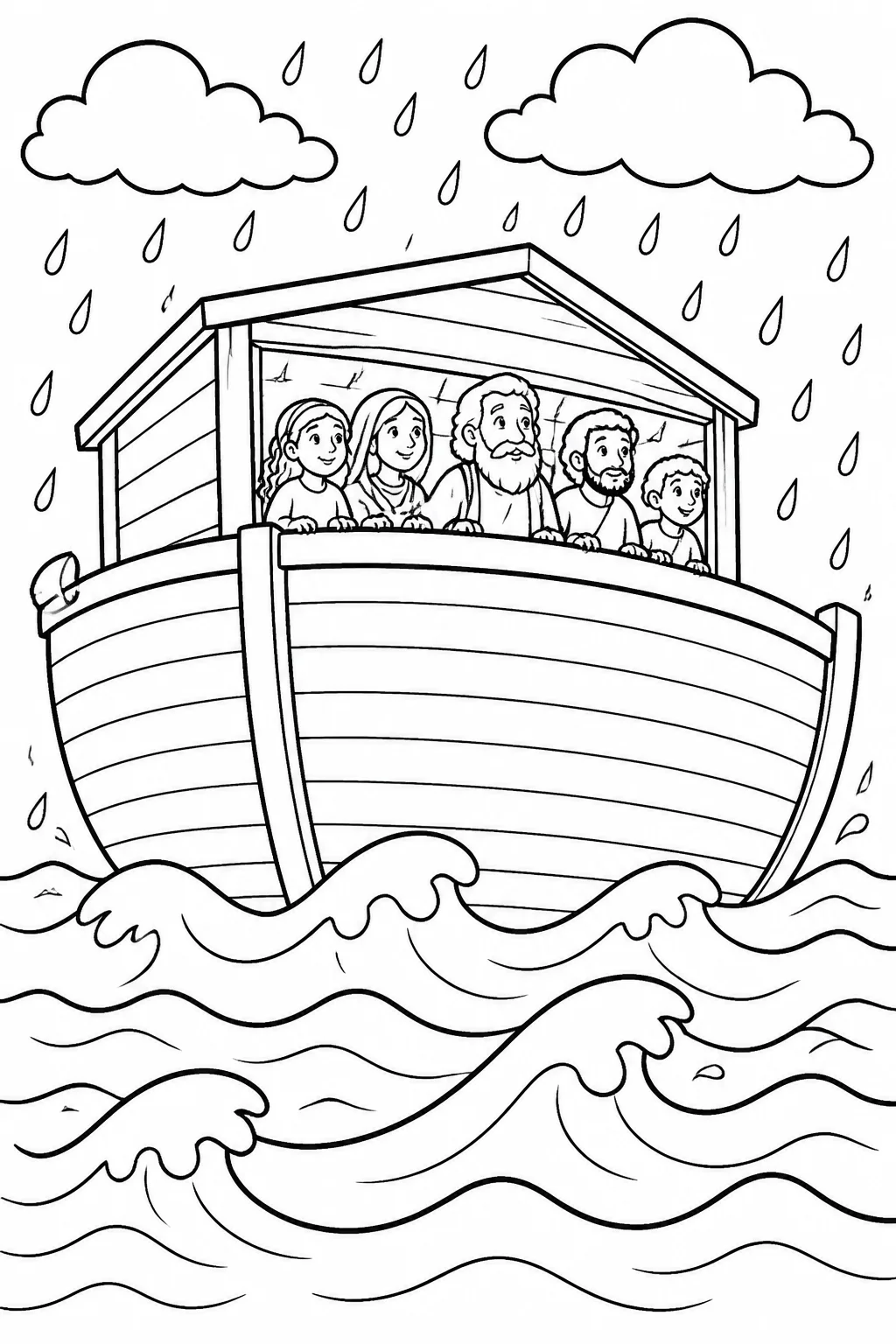 The rain begins from Noah’s Ark Bible coloring page