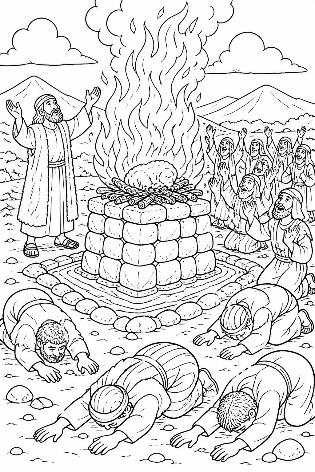 Fire Answers Elijah’s Prayer from Elijah on Mount Carmel Bible coloring page