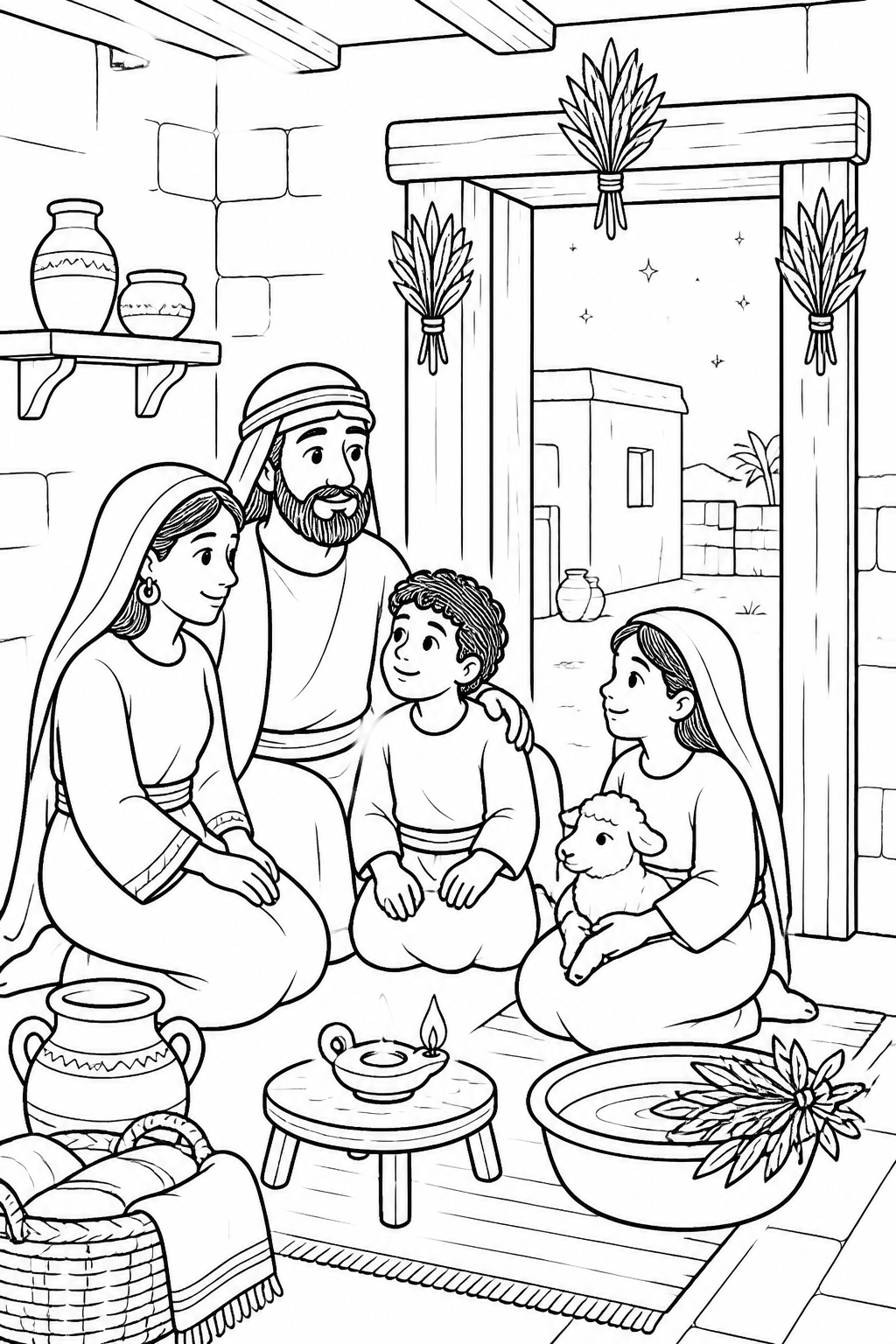 Waiting Safely Inside from The First Passover Bible coloring page