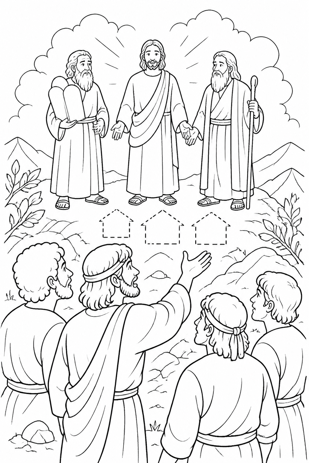 Peter Offers Three Shelters from The Transfiguration Bible coloring page