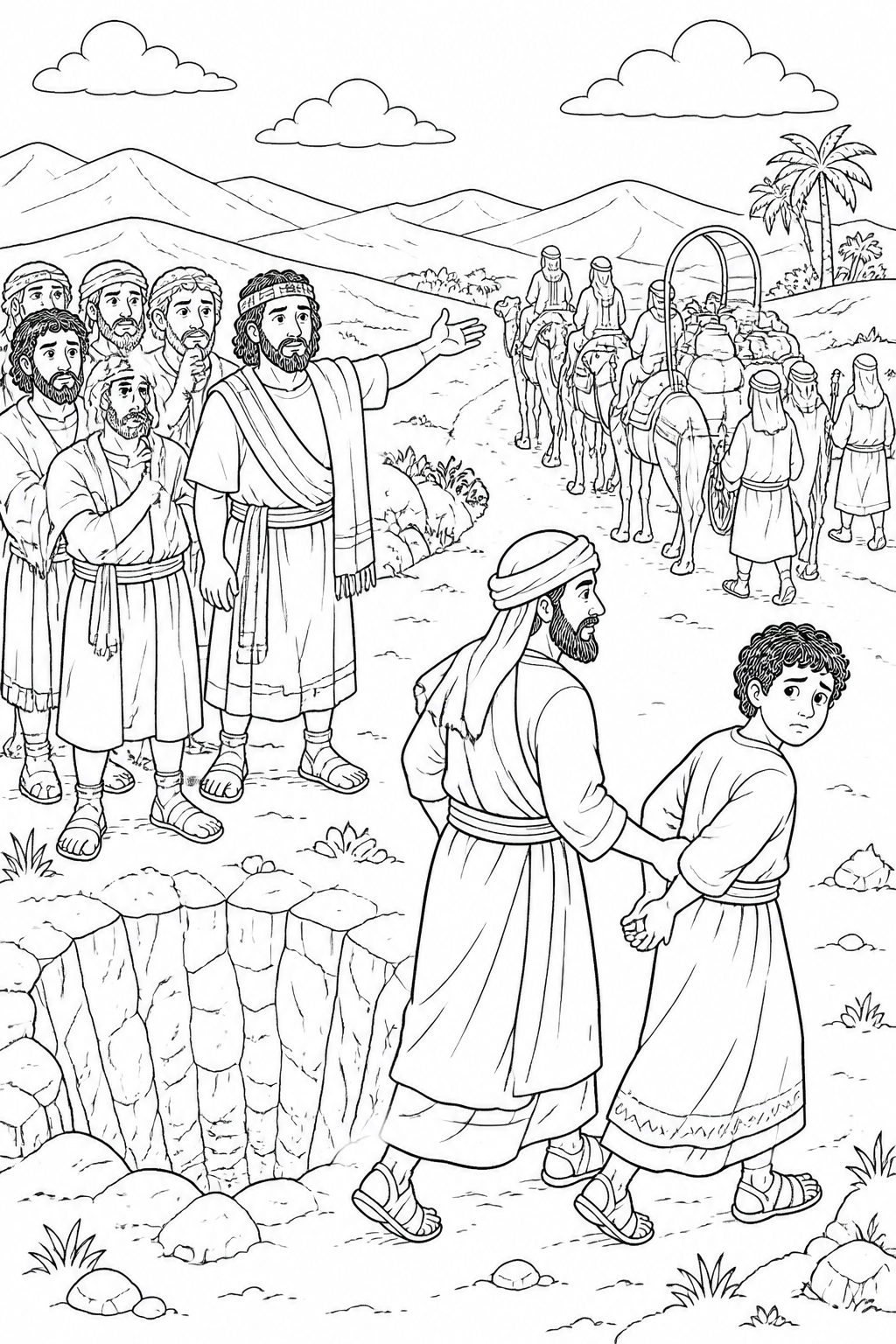 Joseph Is Sold to Passing Traders from Joseph and His Brothers Bible coloring page