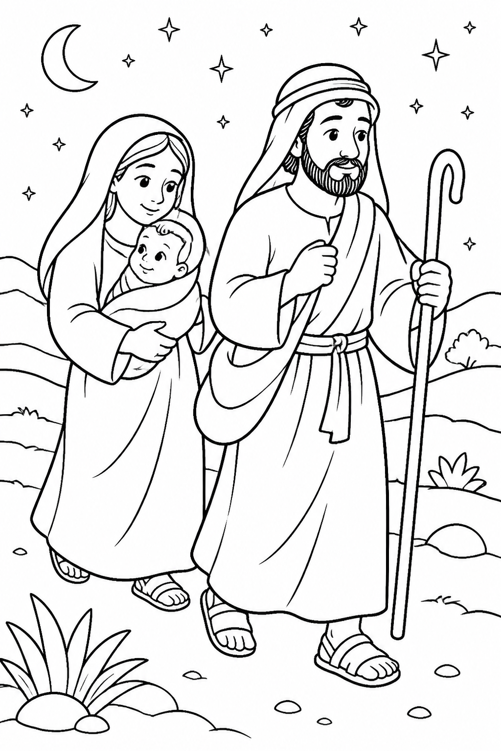 Leaving for Egypt at Night from Jesus Escapes to Egypt Bible coloring page