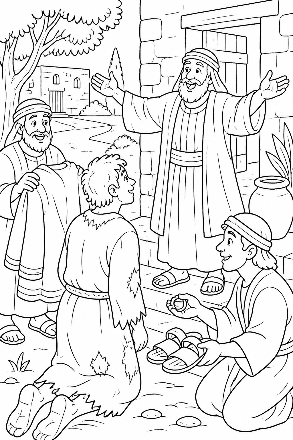 Restored to the Family from The Parable of the Prodigal Son Bible coloring page