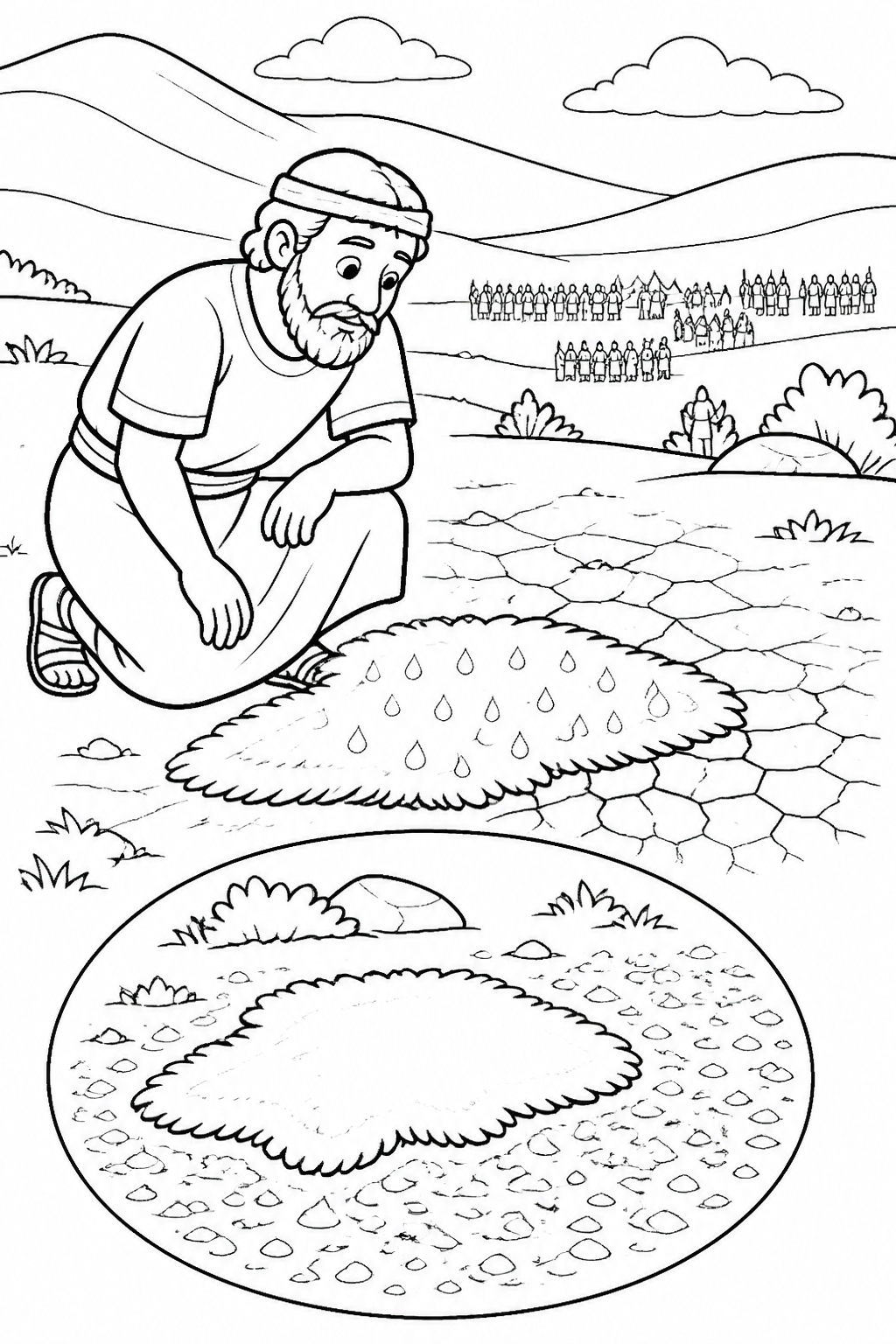 The Fleece and the Dew from Gideon’s Three Hundred Bible coloring page