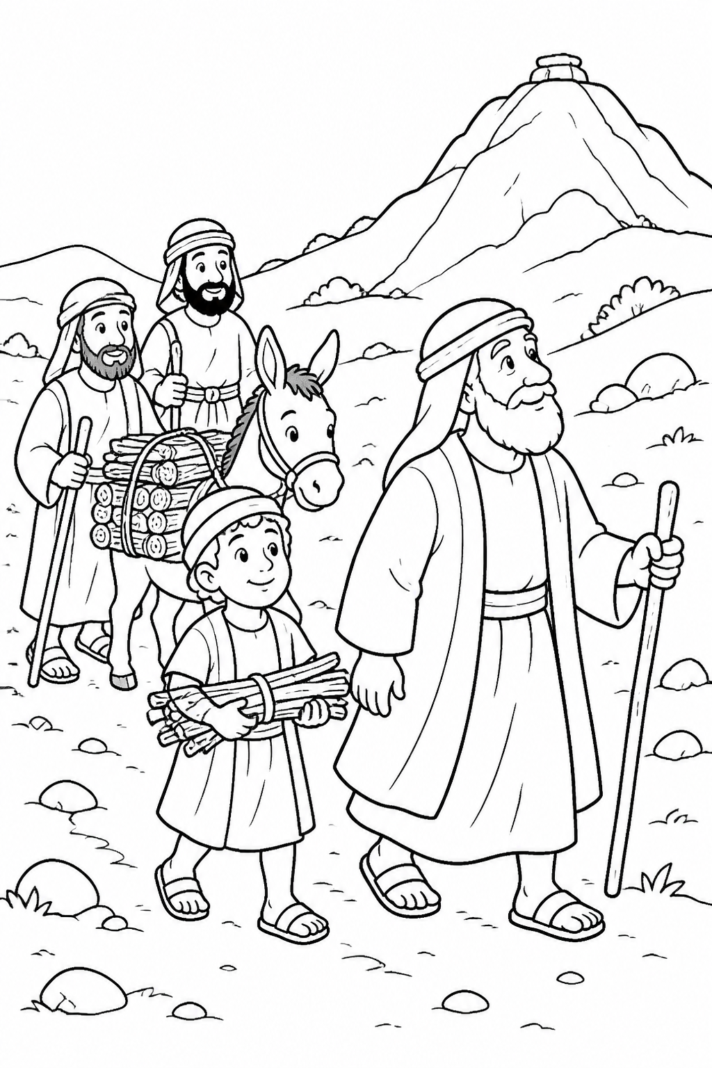 Journey to Moriah from Abraham and Isaac on Mount Moriah Bible coloring page