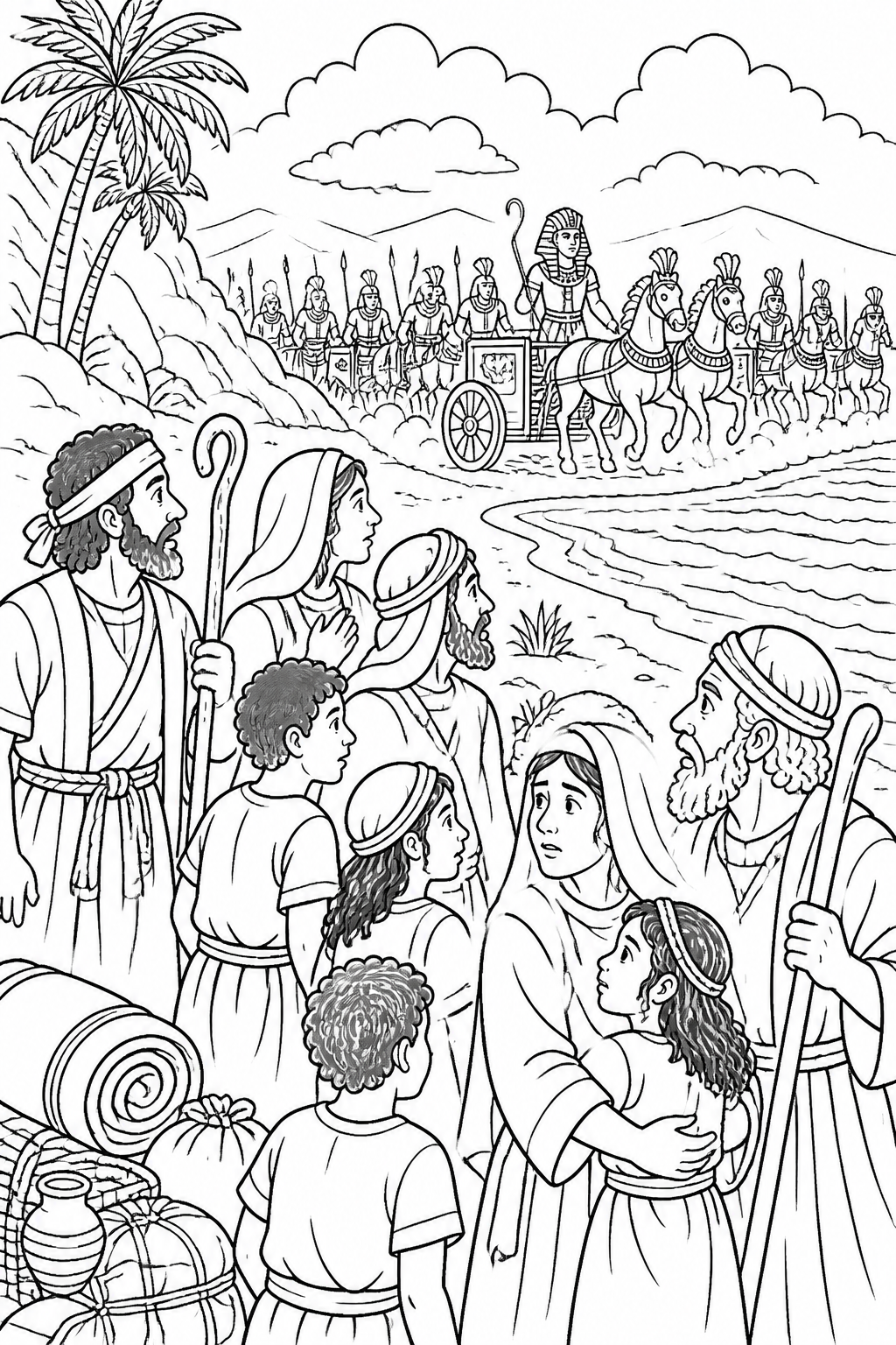 The Army Approaches from Crossing the Red Sea Bible coloring page