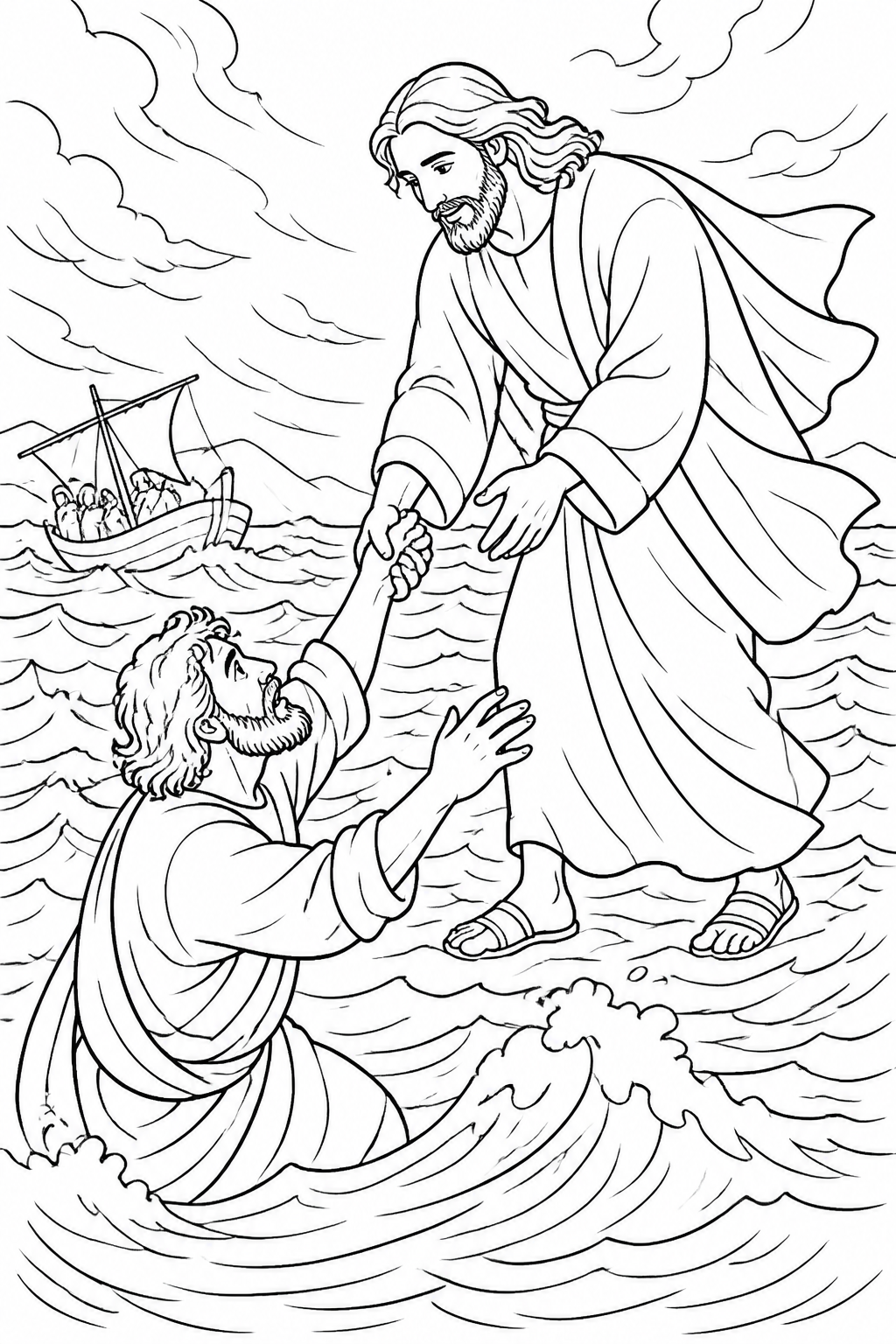Jesus Reaches Out to Peter from Jesus Walks on Water Bible coloring page