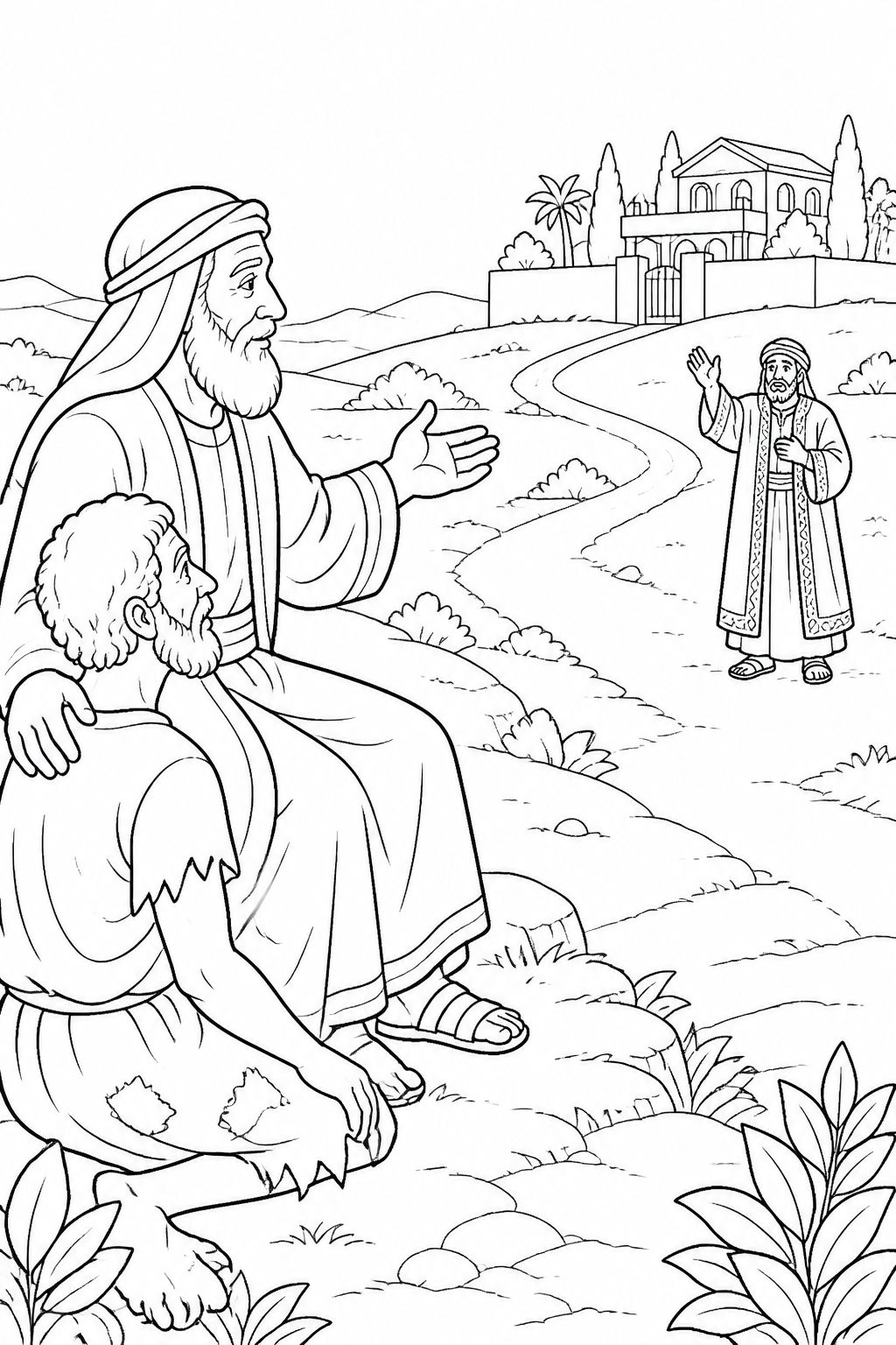 A Distant Request from The Rich Man and Lazarus Bible coloring page