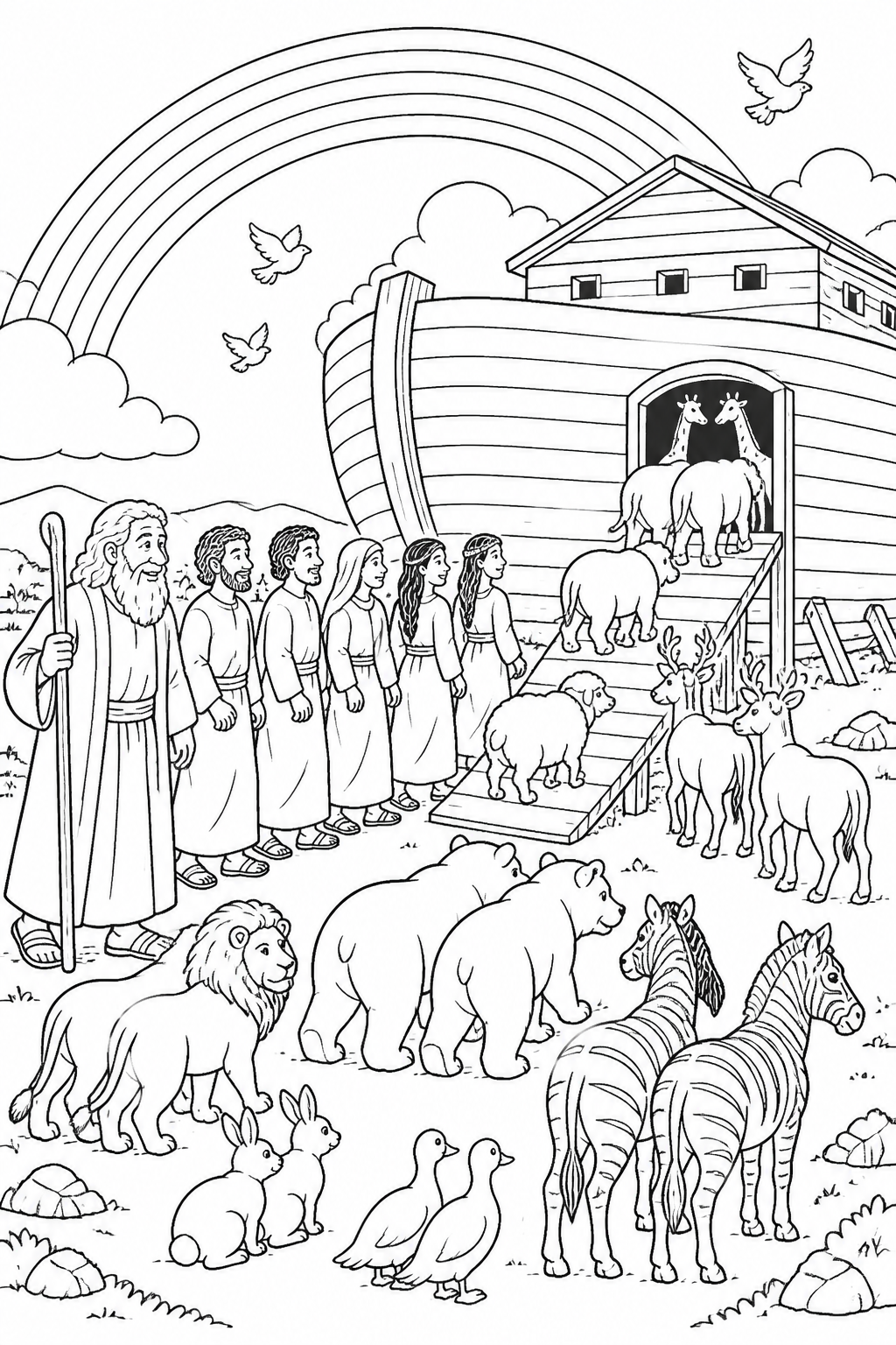 God’s rainbow promise from Noah’s Ark Bible coloring page