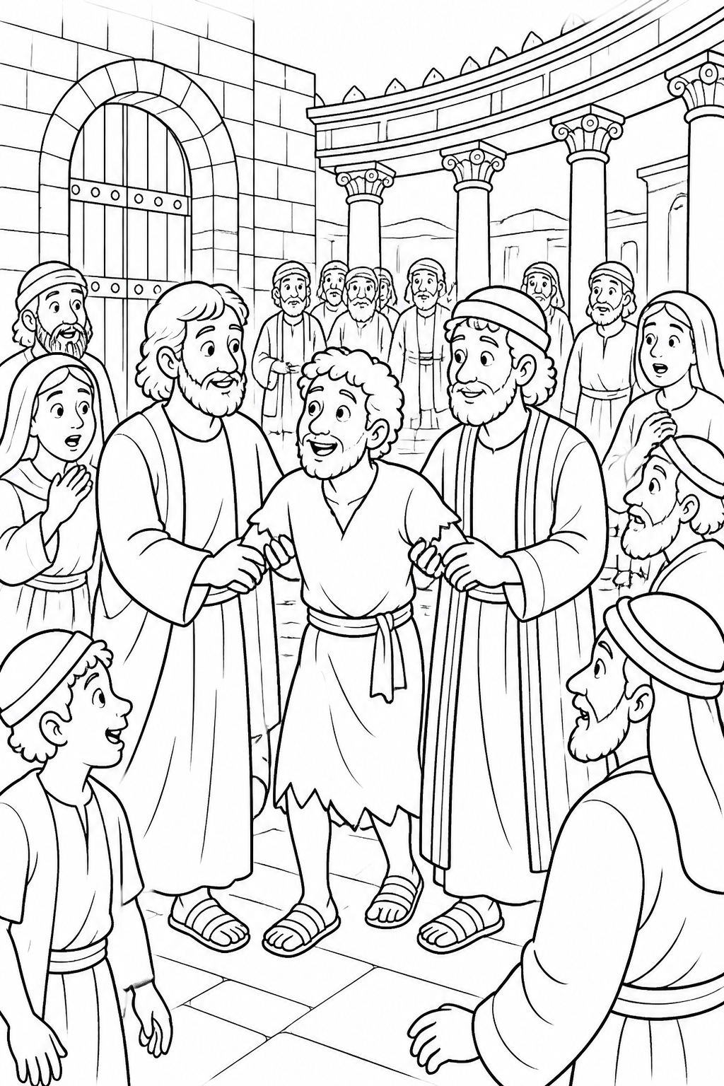 The People Are Amazed from Peter Heals a Man at the Temple Bible coloring page
