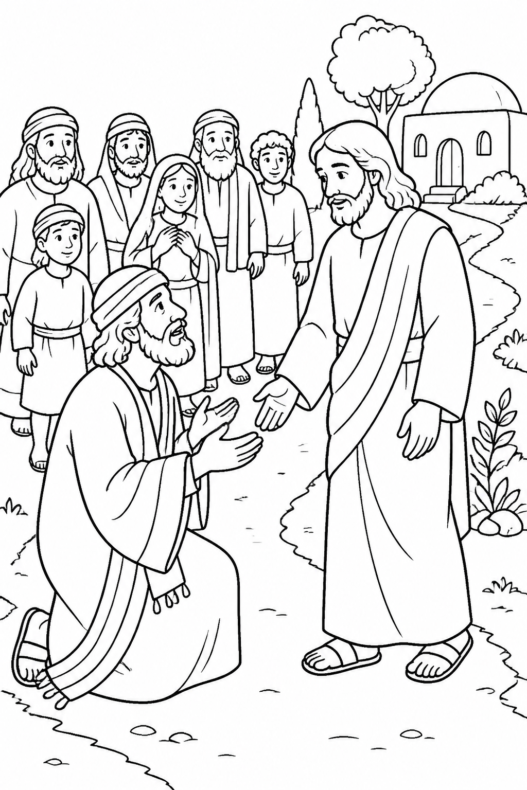 Jairus Asks Jesus for Help from Jesus Raises Jairus’s Daughter Bible coloring page