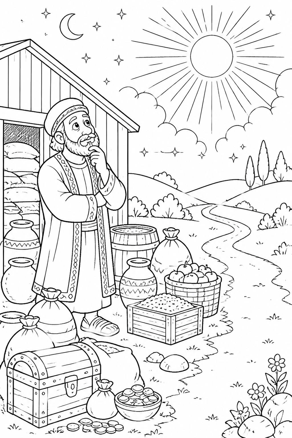 Possessions Cannot Go With Him from The Parable of the Rich Fool Bible coloring page