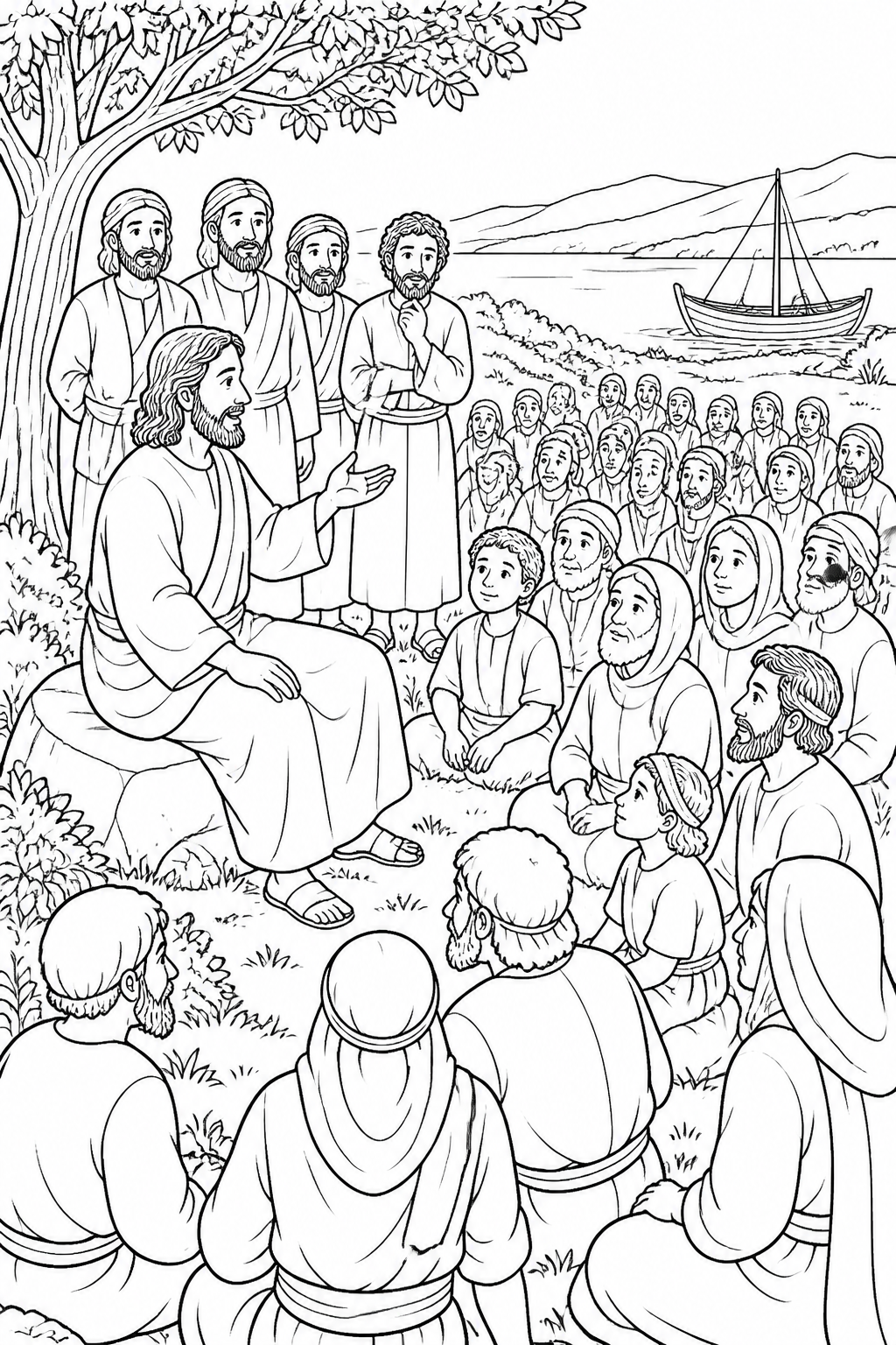 Jesus Teaches the Crowd from Jesus Feeds Five Thousand Bible coloring page